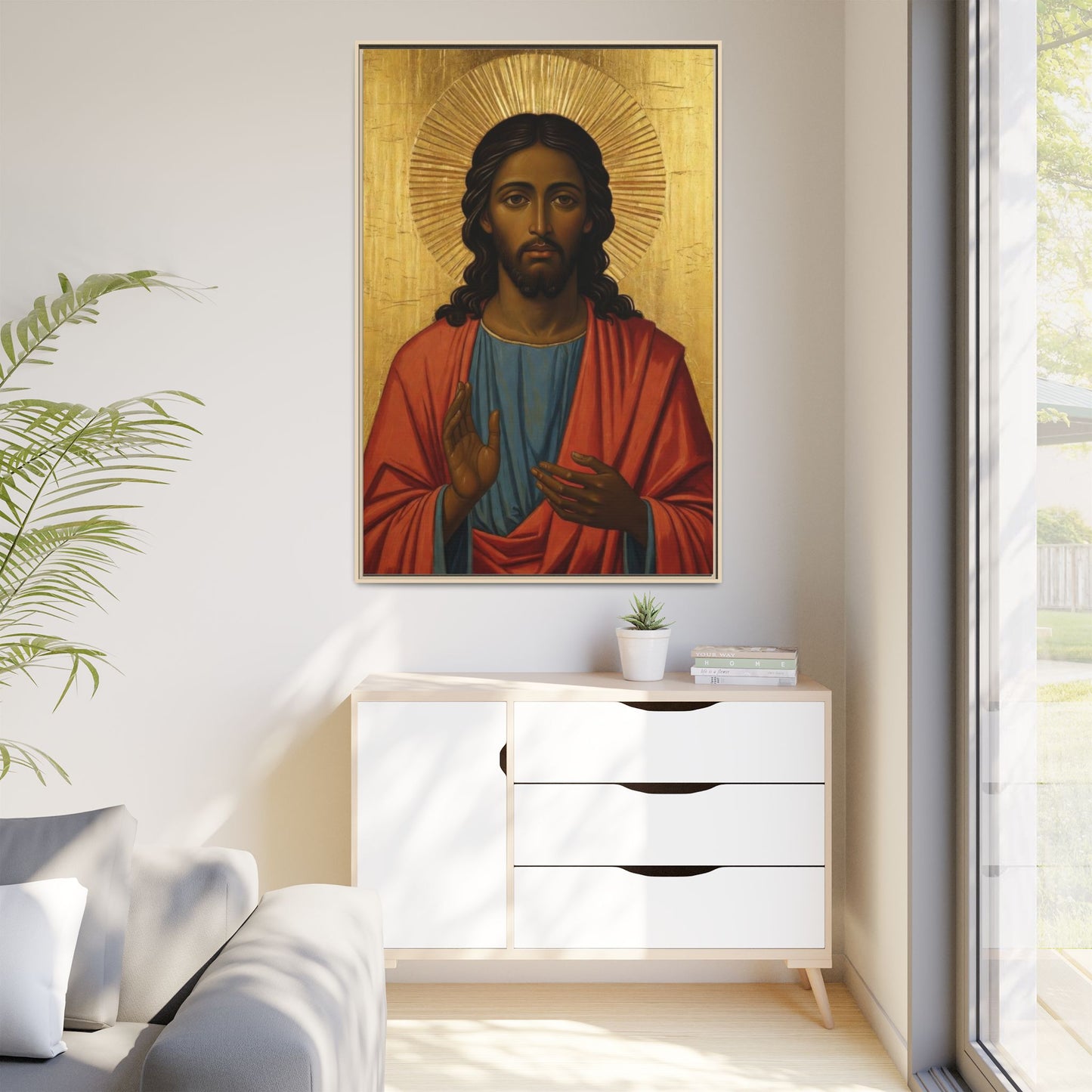 Framed Orthodox Christ Icon Matte Canvas — Religious Wall Art for Home, Church, or Prayer Corner