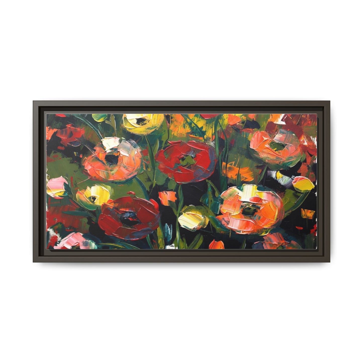 Framed Floral Canvas Print — Vibrant Abstract Poppies Wall Art