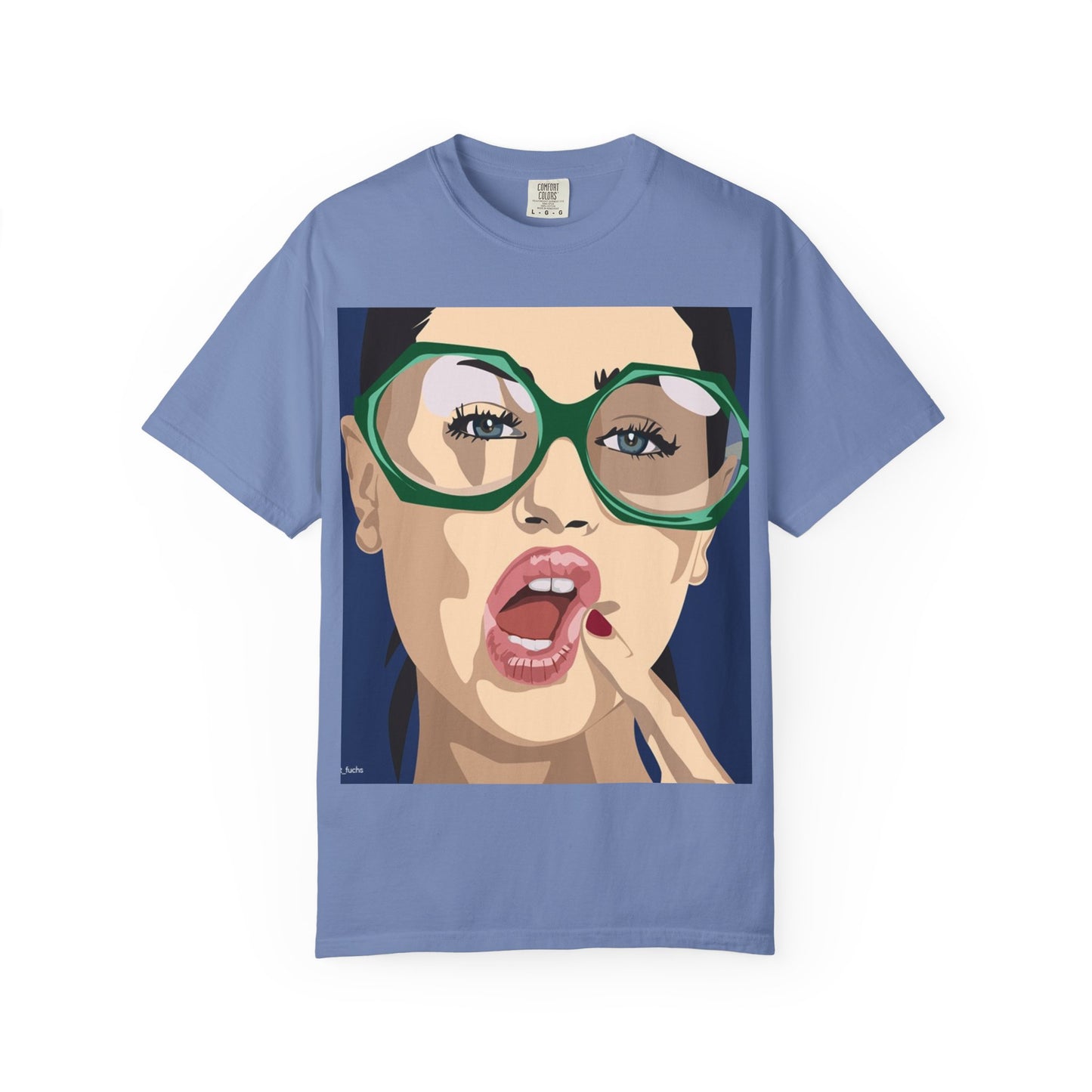 Pop Art Woman Graphic T‑Shirt — Retro Chic Green Glasses Design