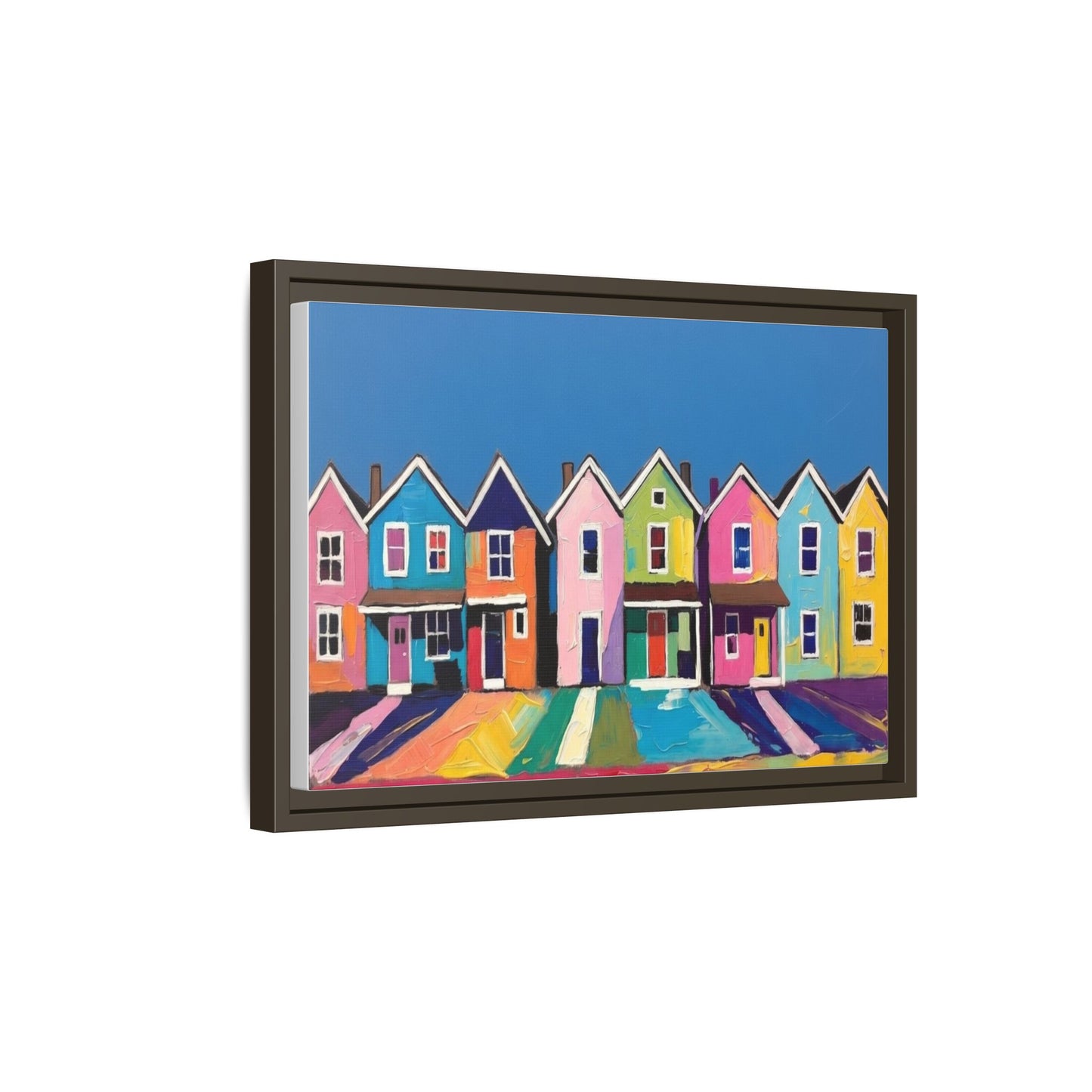 Colorful Beach Houses Matte Canvas Framed Wall Art