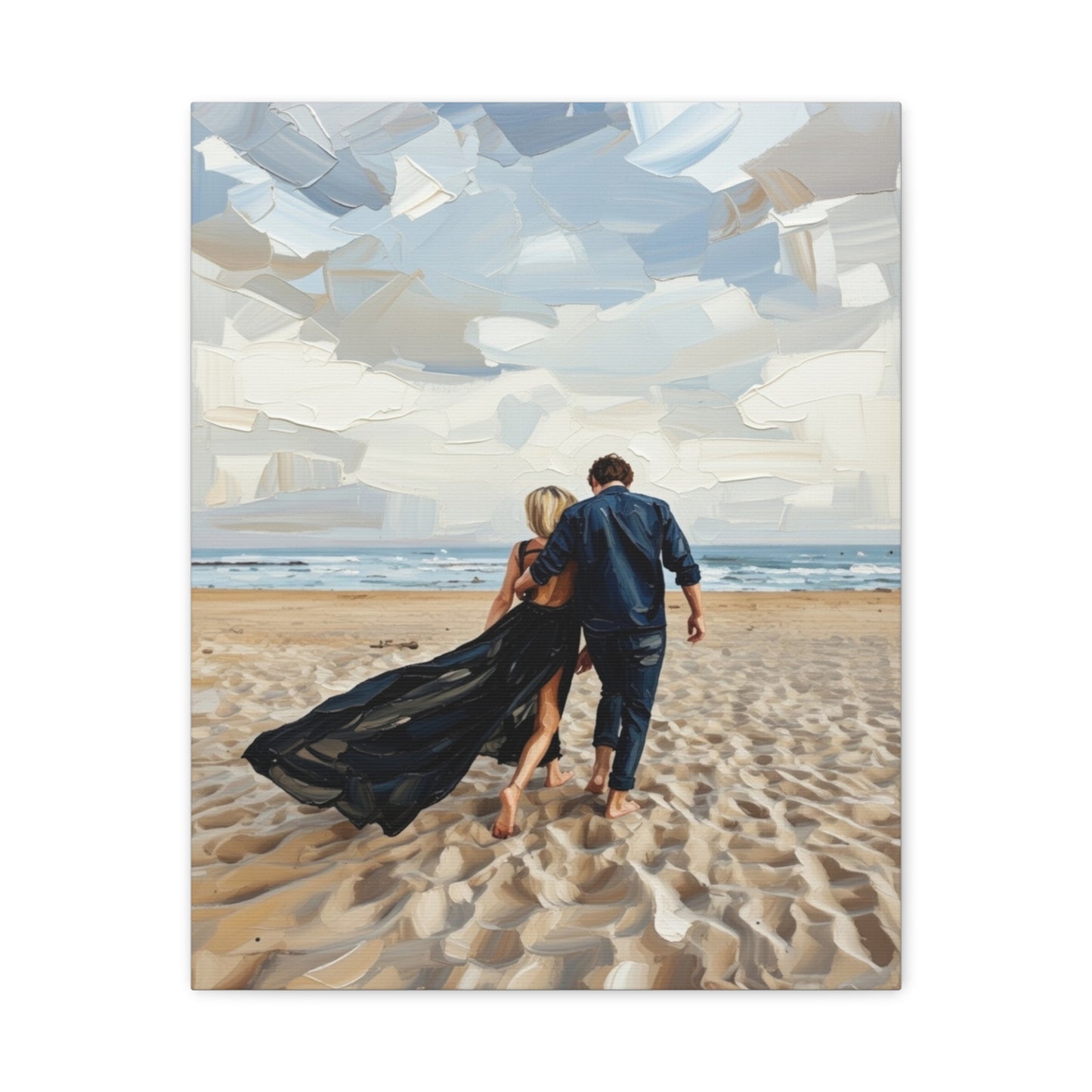 Beach Couple Canvas Print — Romantic Seaside Wall Art, Matte Stretched 1.25"