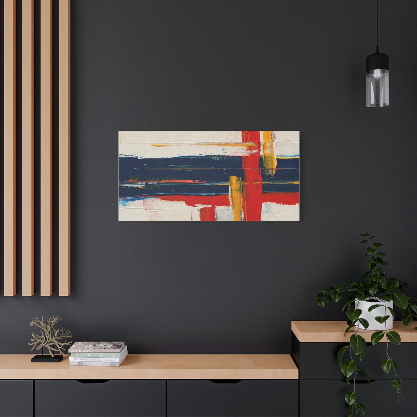 Abstract Modern Canvas Art Print — Red, Navy & Gold Stretched Matte Canvas