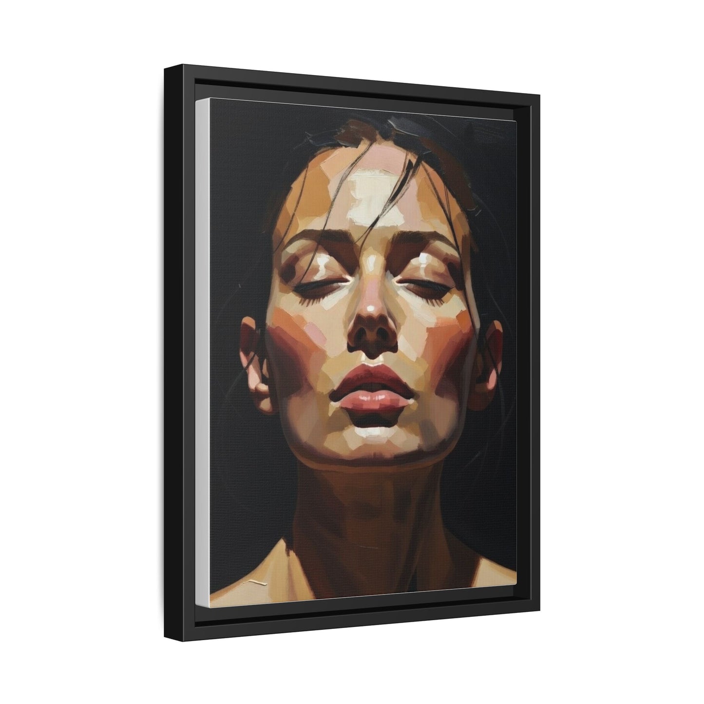 Framed Matte Canvas Portrait – Woman with Eyes Closed (Multi‑Color)