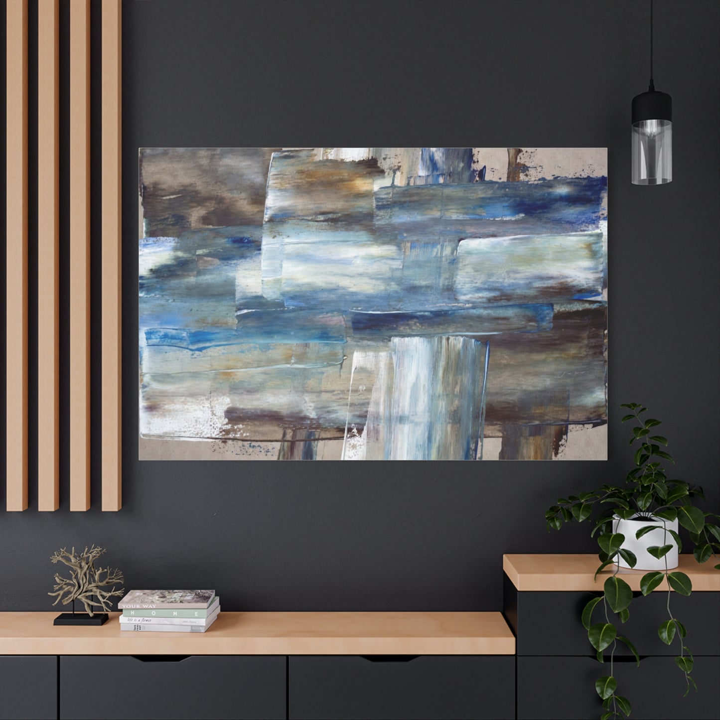 Abstract Blue Waterfall Matte Canvas Wall Art, Stretched 1.25"