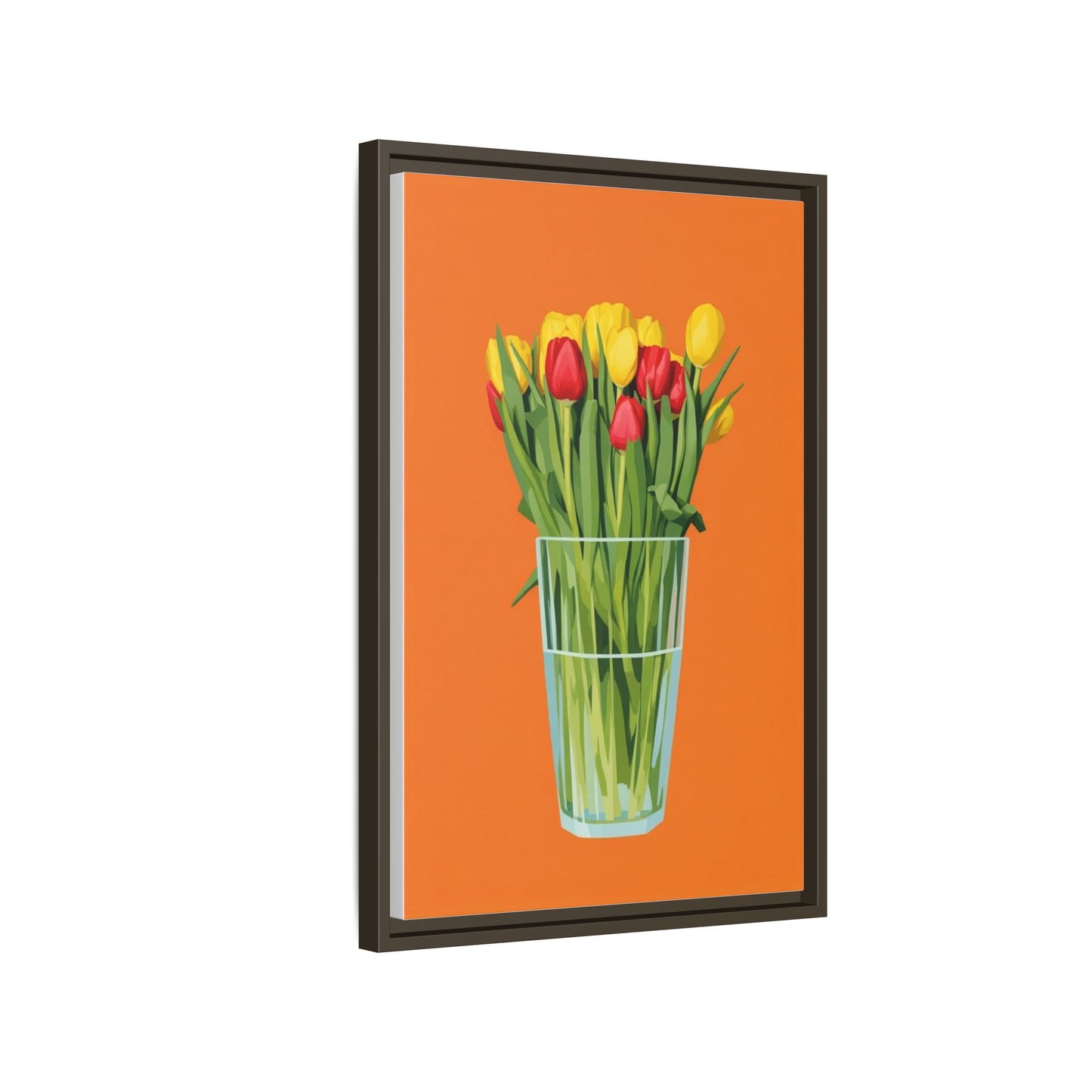 Framed Tulip Canvas Print — Colorful Tulips in Glass Vase