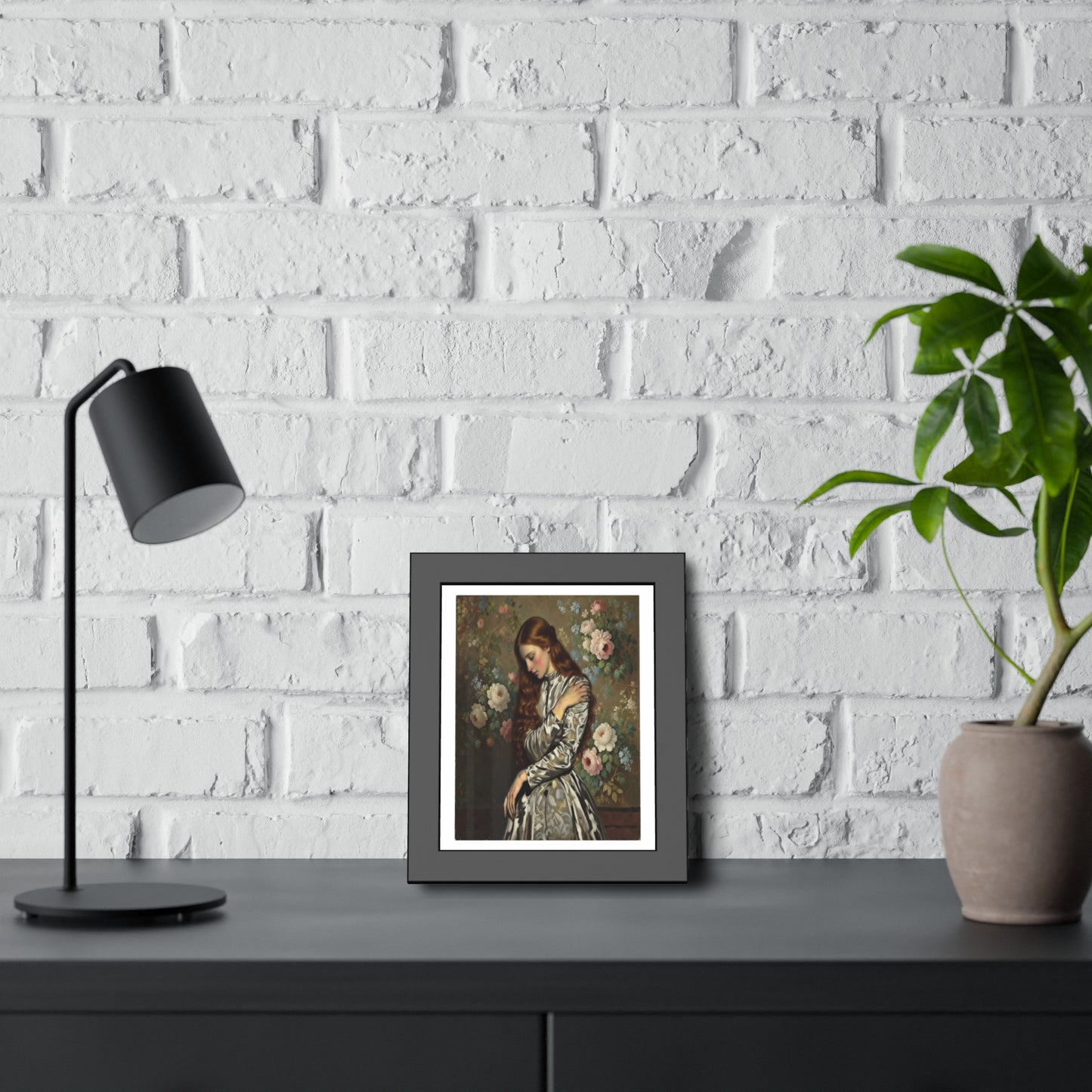 Framed Art Print — Vintage Portrait with Floral Background
