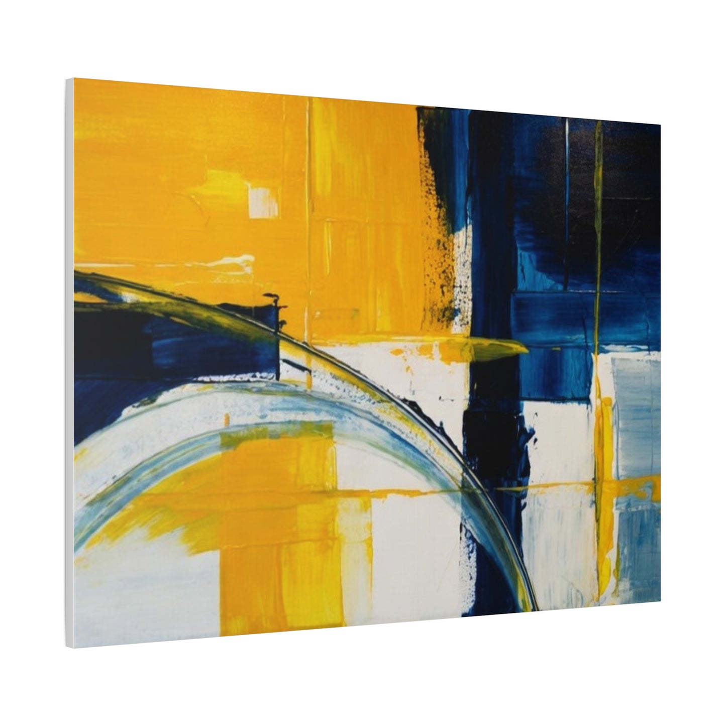 Abstract Blue & Yellow Arc Matte Canvas Wall Art - Stretched 1.25"