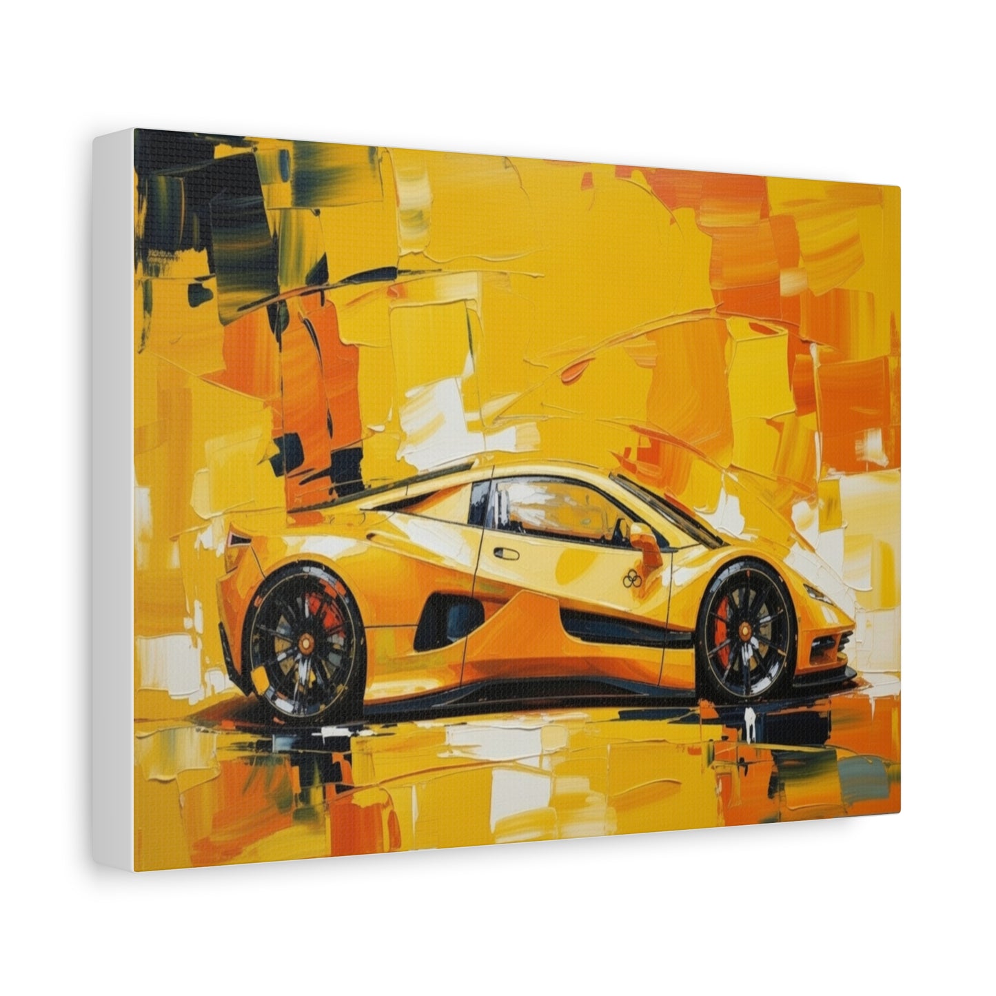 Yellow Sports Car Abstract Canvas Art - Matte Stretched Wall Print
