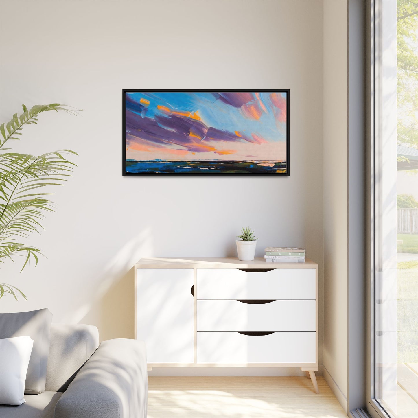 Framed Matte Canvas Abstract Seascape Sunset Art Print