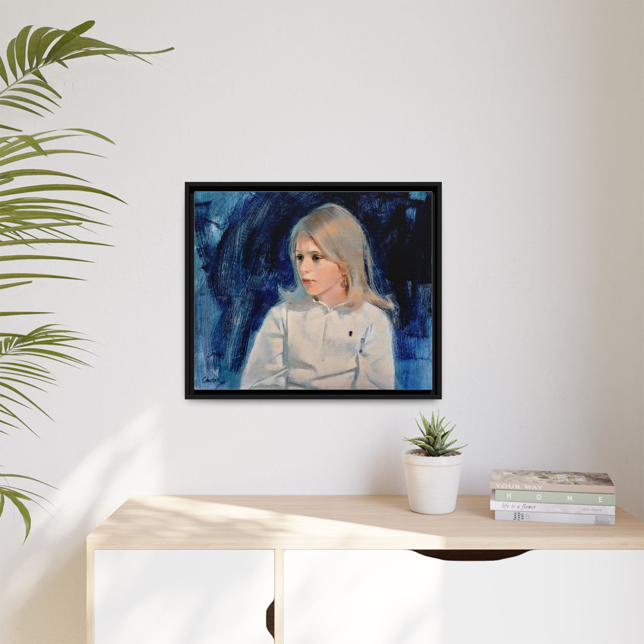 Painting of girl by Unknown Artist Framed Matte Canvas Classic Wall Art