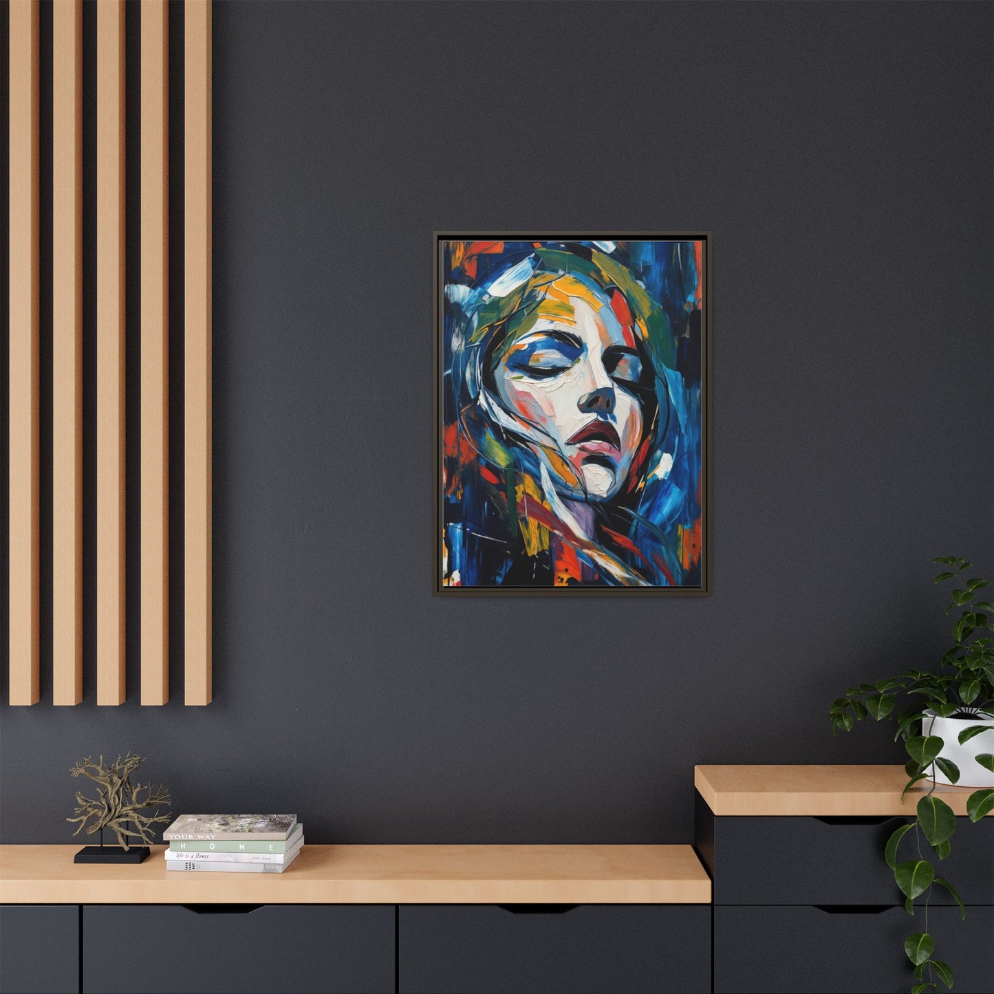 Abstract Colorful Woman Portrait — Framed Matte Canvas Wall Art