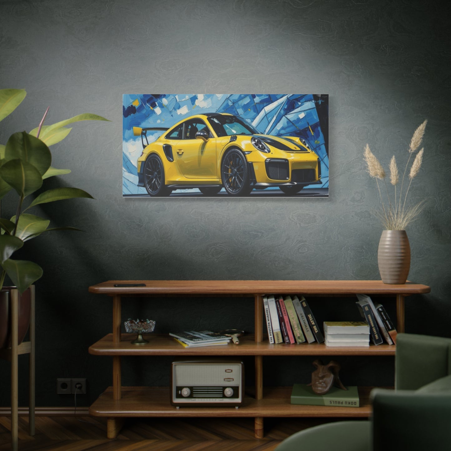 Yellow Porsche Sports Car Canvas Print — Modern Automotive Wall Art