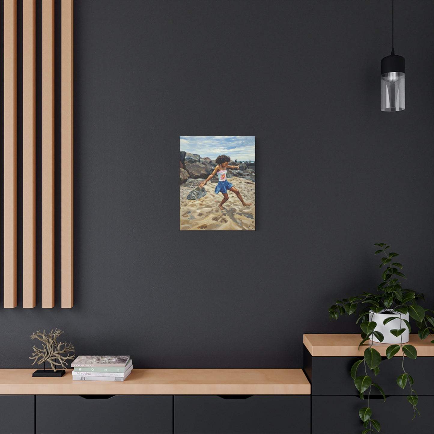 Beach Joy Canvas Print — Child Playing on Sand Stretched Matte Wall Art