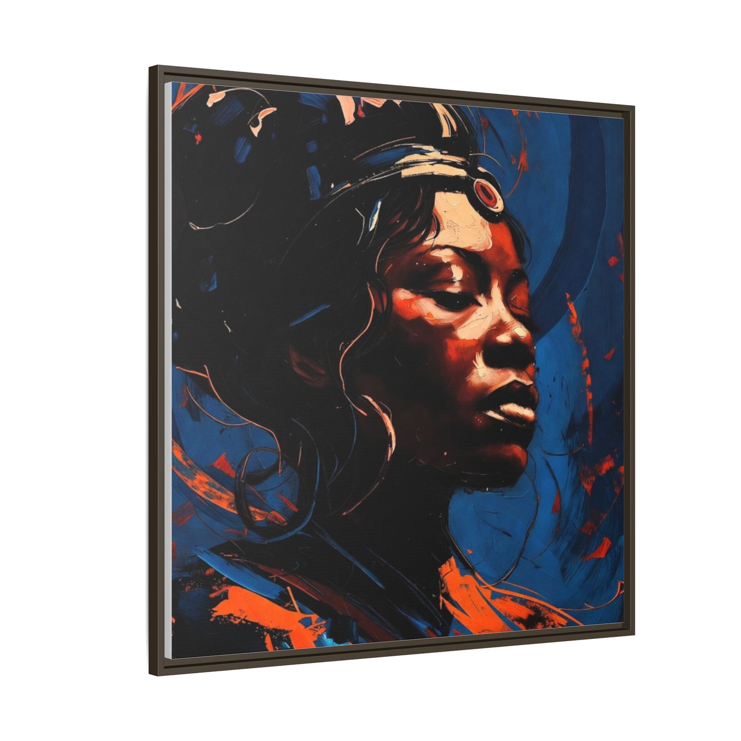 Framed Matte Canvas Art - Vibrant Portrait of a Black Woman (Multi-Color)