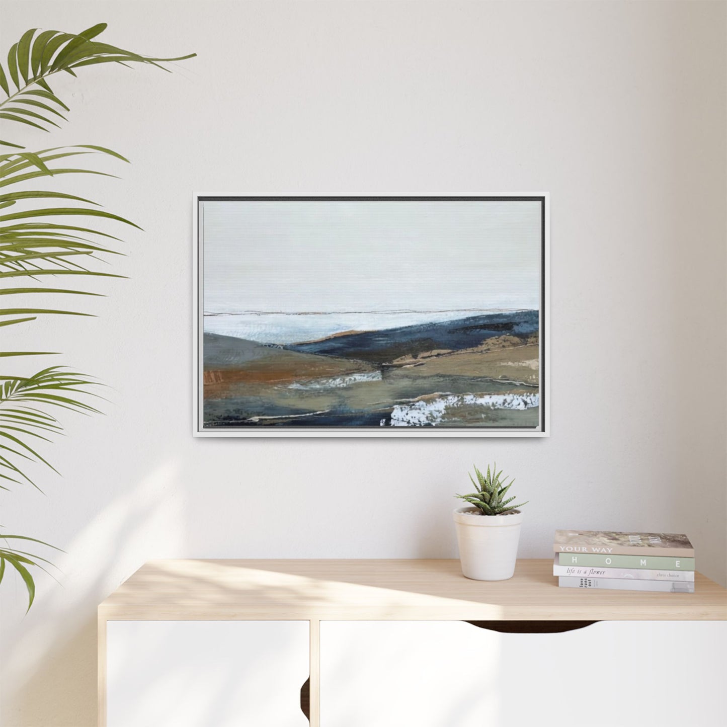 Framed Matte Canvas Wall Art — Serene Coastal Abstract Landscape