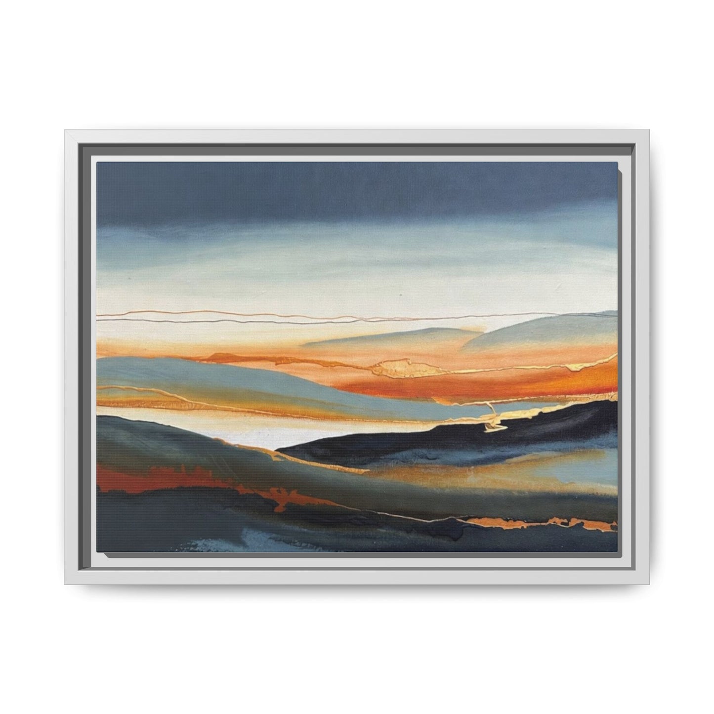 Framed Matte Canvas: Abstract Coastal Sunset Landscape Wall Art