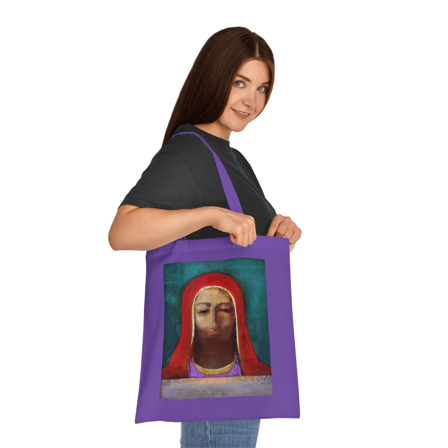Art Portrait Tote Bag — Serene Red-Hooded Figure Canvas Cotton Tote