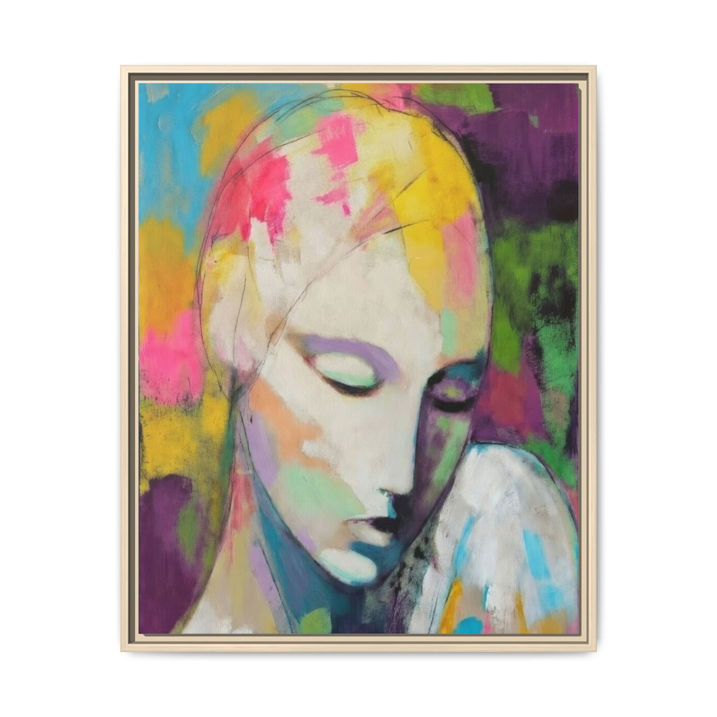 Framed Matte Canvas Art - Colorful Abstract Portrait