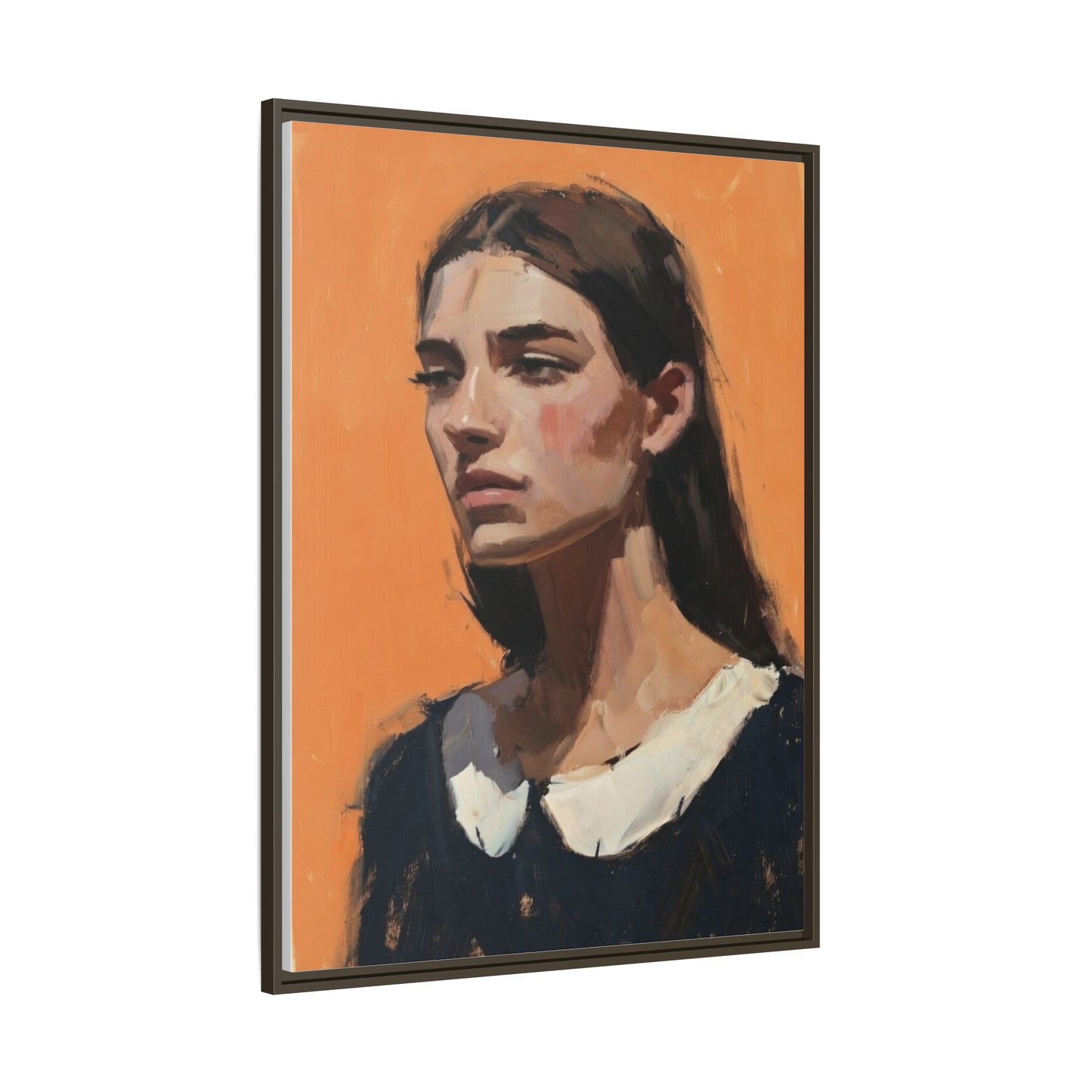 Framed Matte Canvas Portrait Art — Modern Figurative Painting on Orange