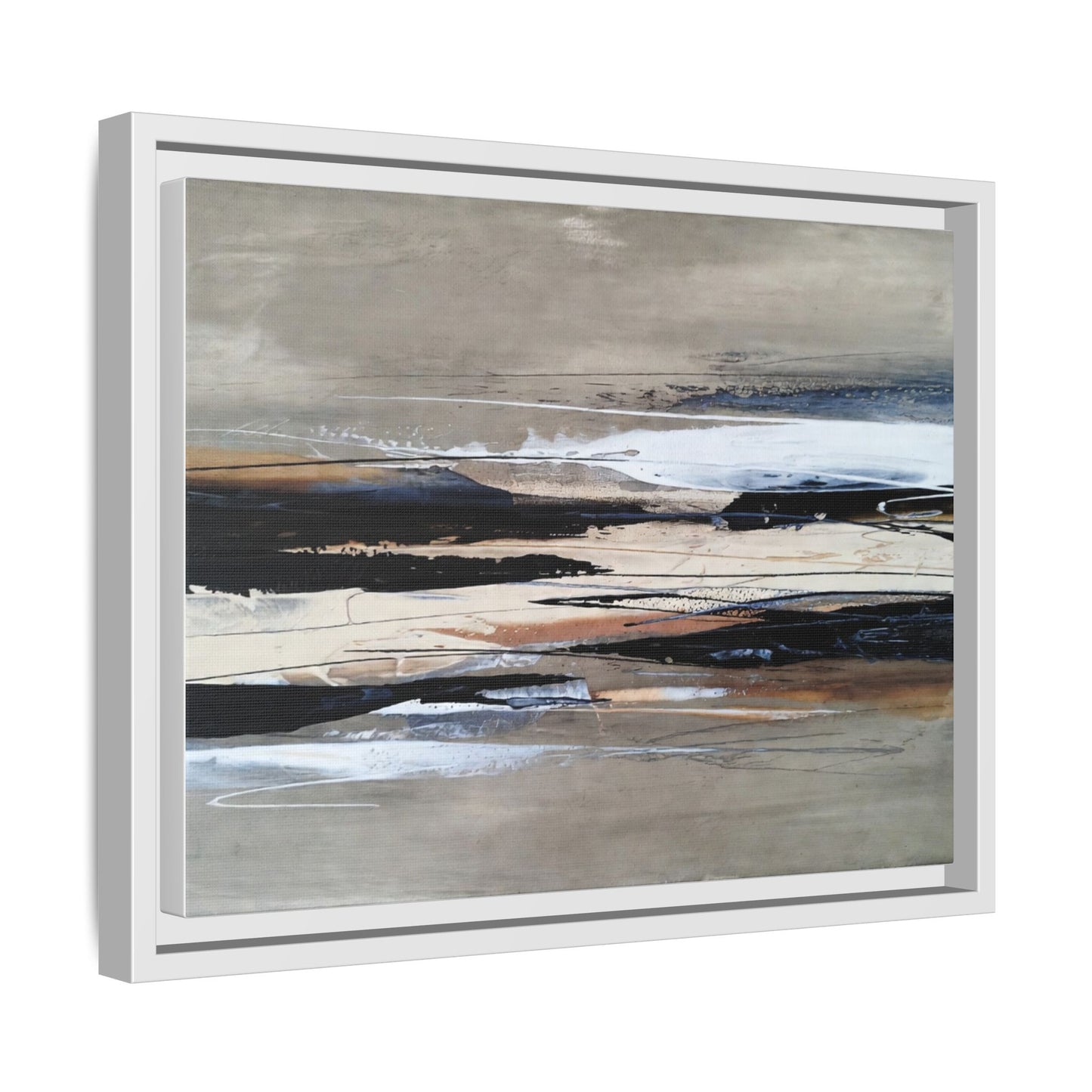 Abstract Seascape Matte Canvas Framed Wall Art — Neutral Coastal Landscape