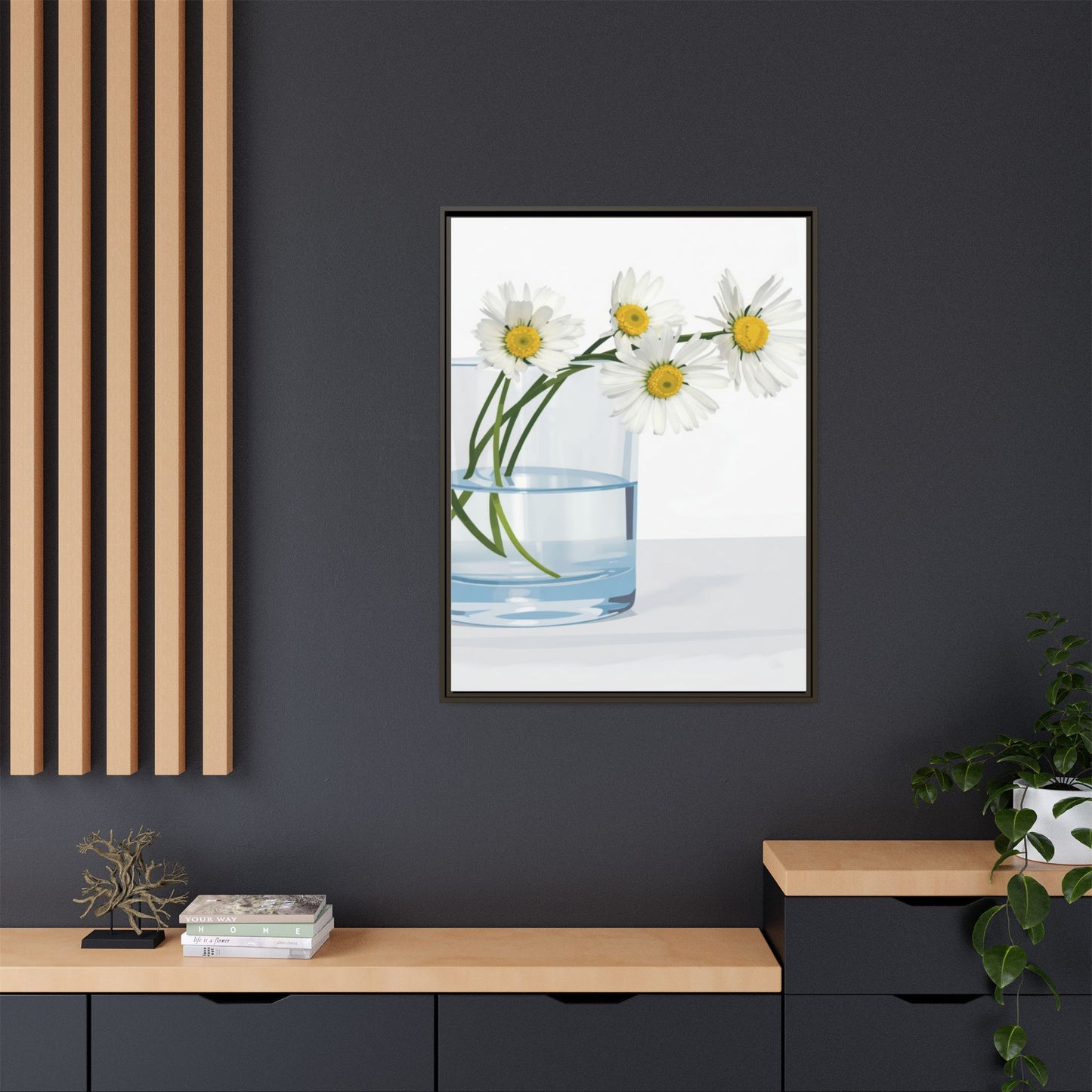 Framed Daisy Canvas Print — Minimal Botanical Wall Art