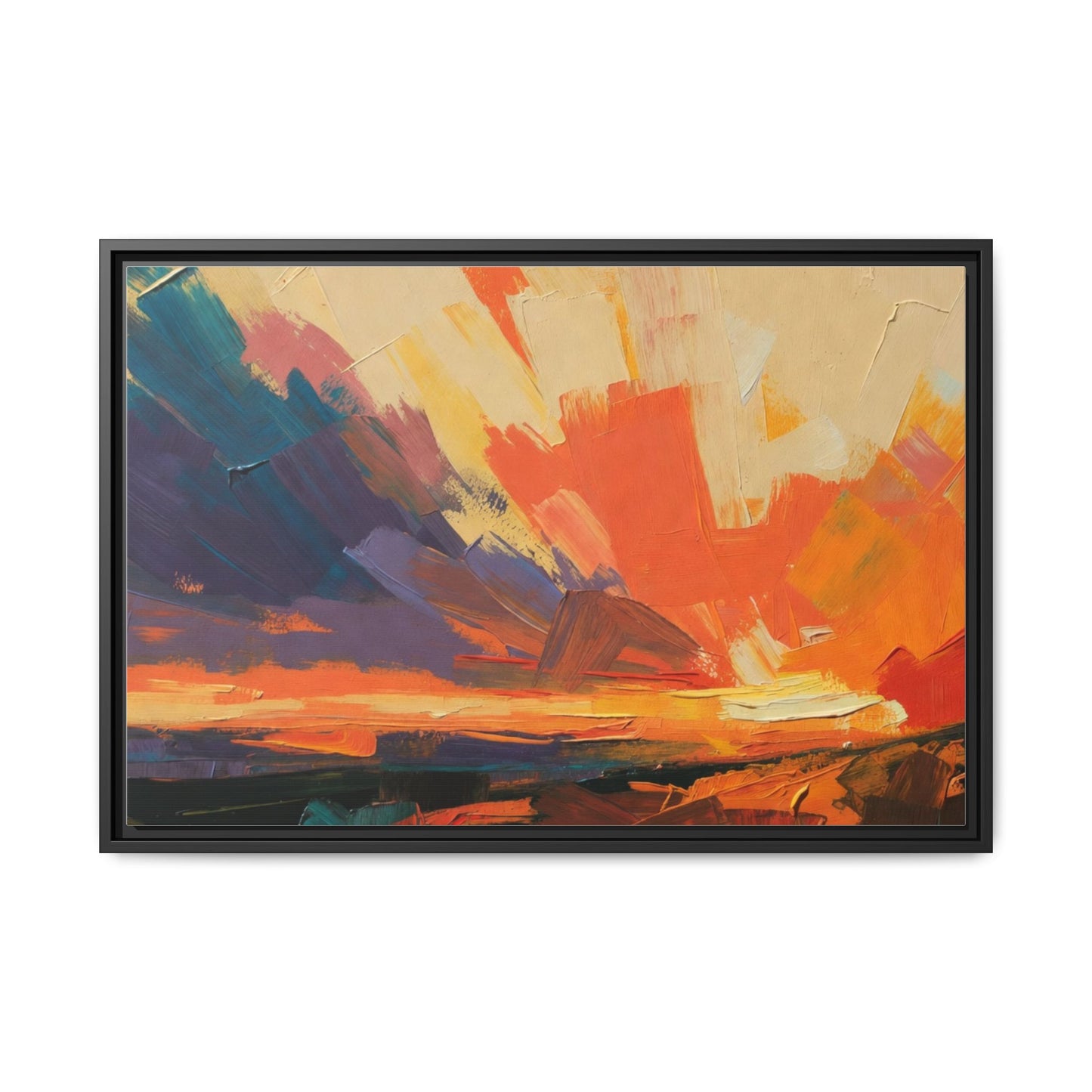 Framed Abstract Sunset Canvas Art – Multicolor Matte Wall Decor