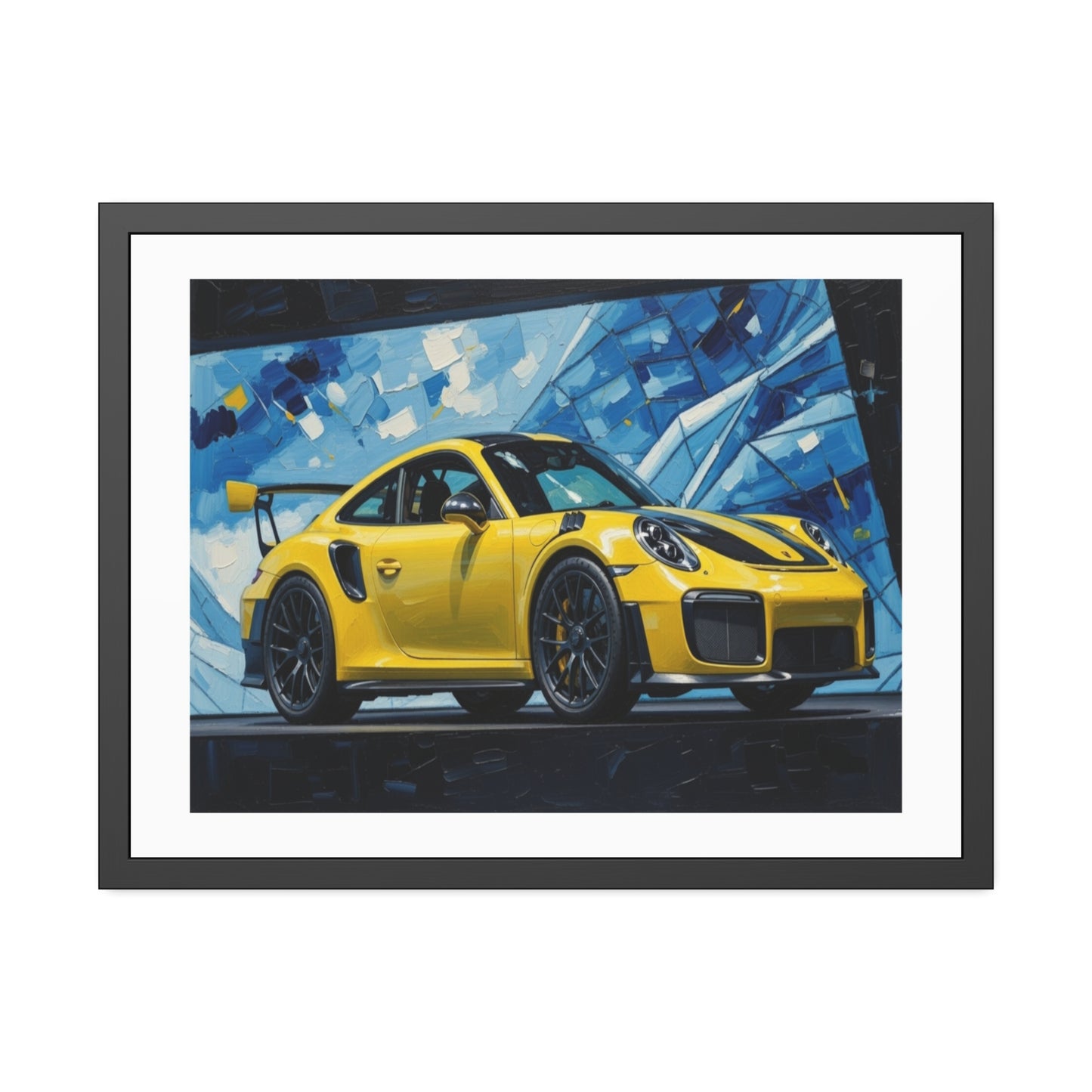Framed Poster - Yellow Porsche Sports Car Art Print (Modern Automotive Wall Decor)