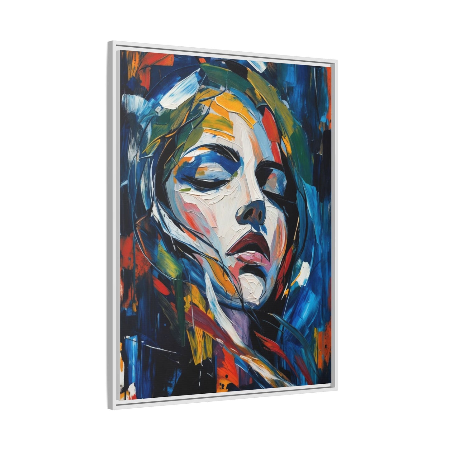 Abstract Colorful Woman Portrait — Framed Matte Canvas Wall Art