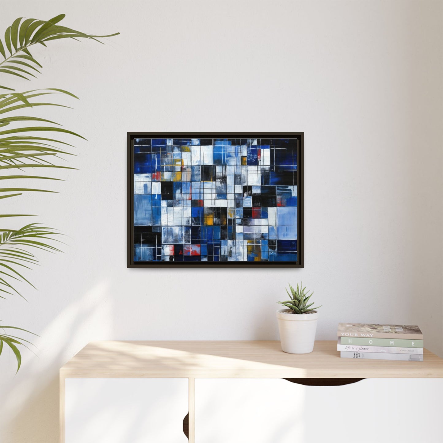 Abstract Blue Grid Matte Canvas Framed Art Print