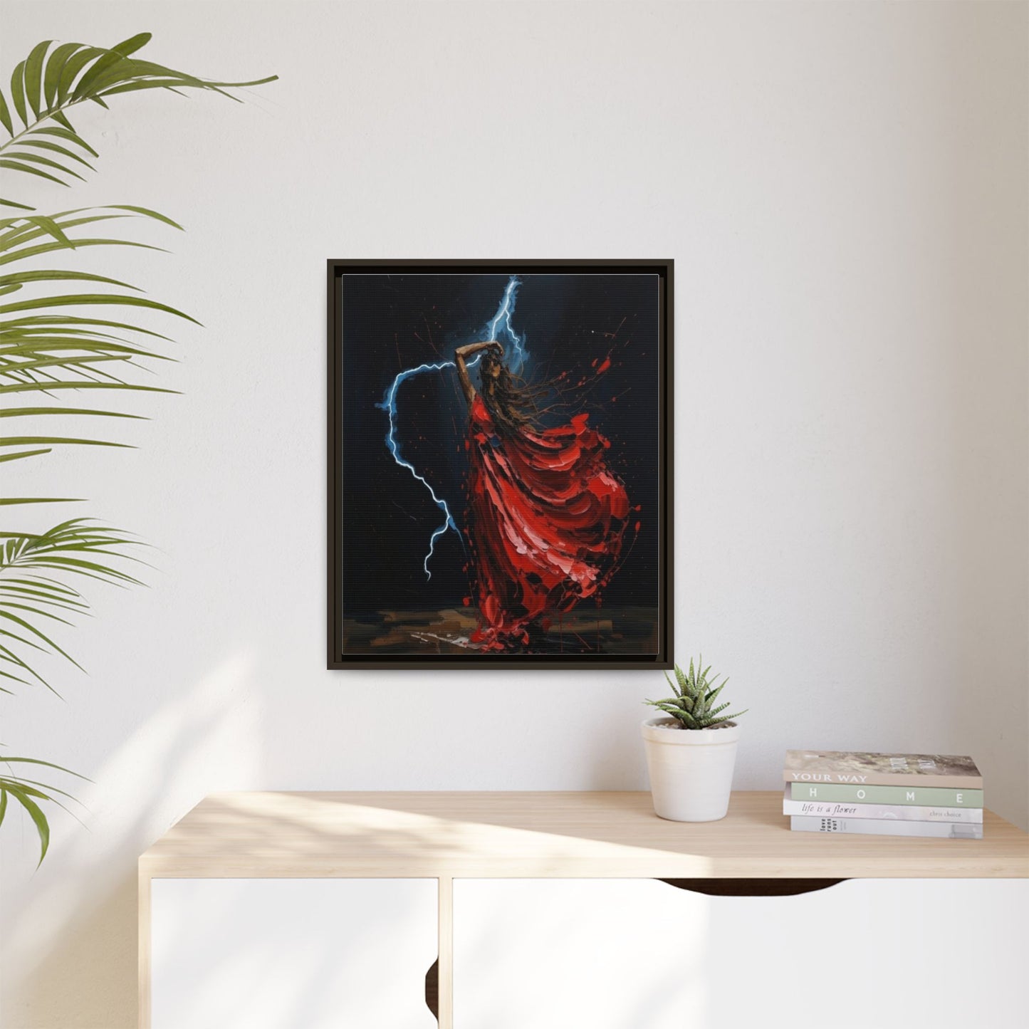 Framed Matte Canvas Print — Red Dancer Lightning Art