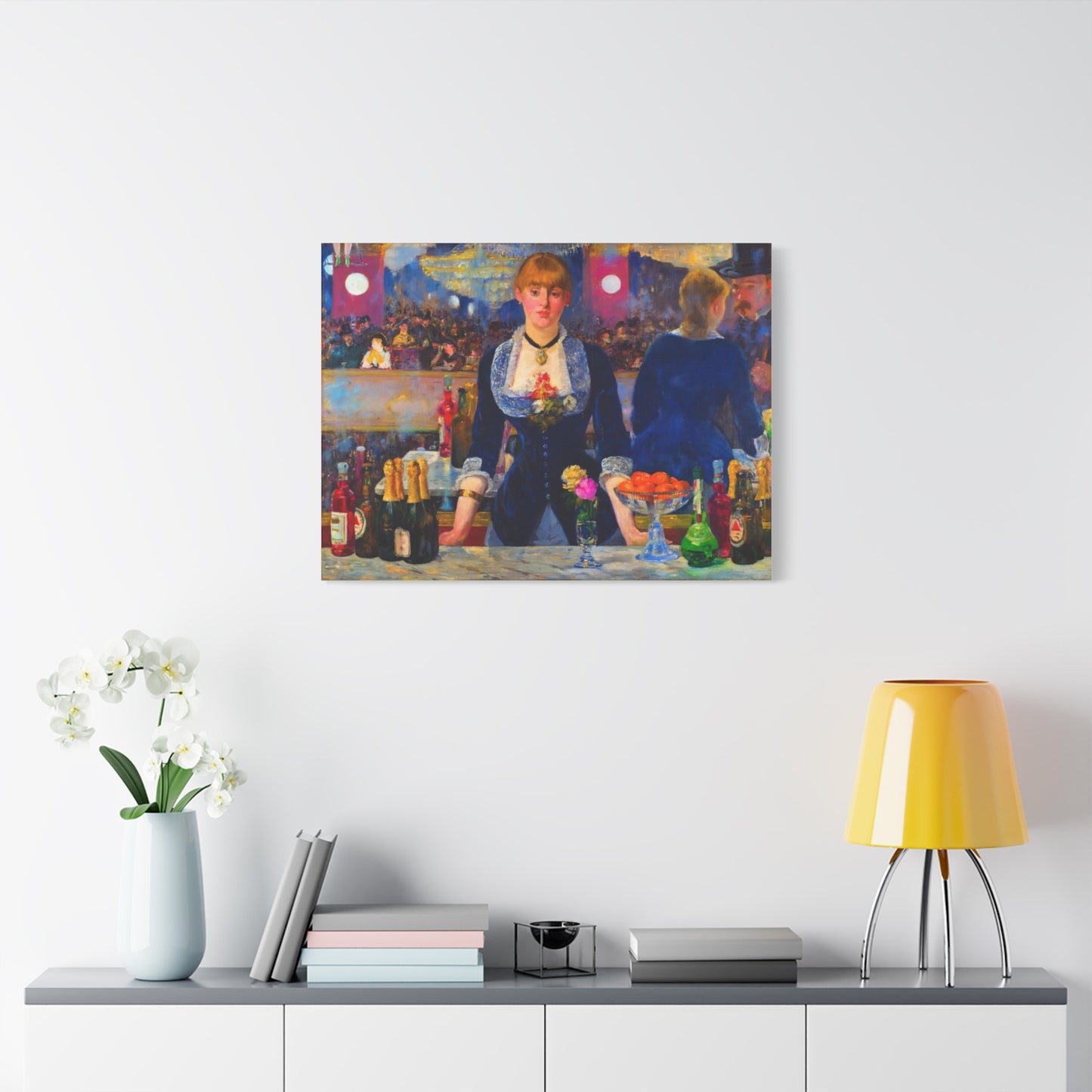 Bar at the Folies-Bergère Matte Canvas Print — Édouard Manet Style Barmaid Wall Art