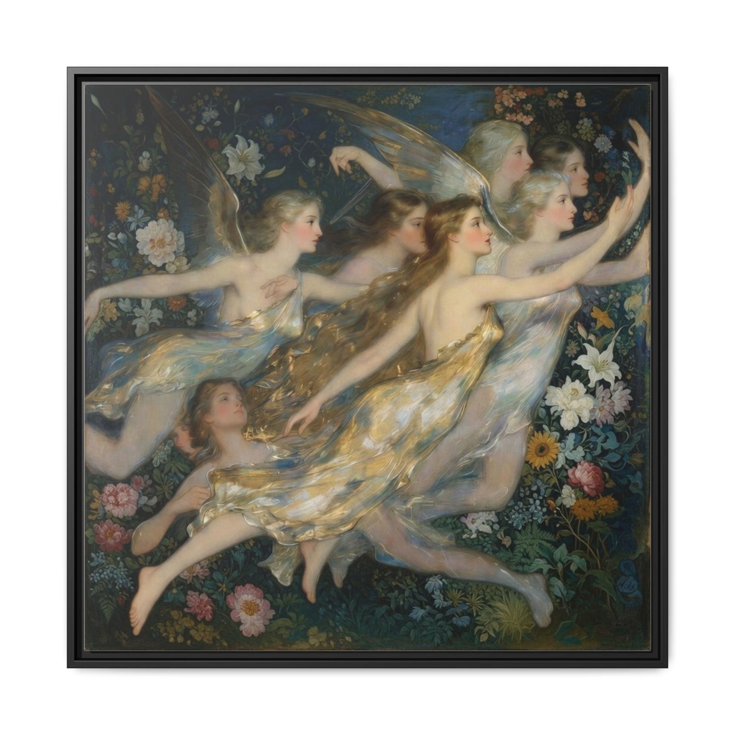 Framed Matte Canvas Wall Art — Vintage Fairies & Floral Painting