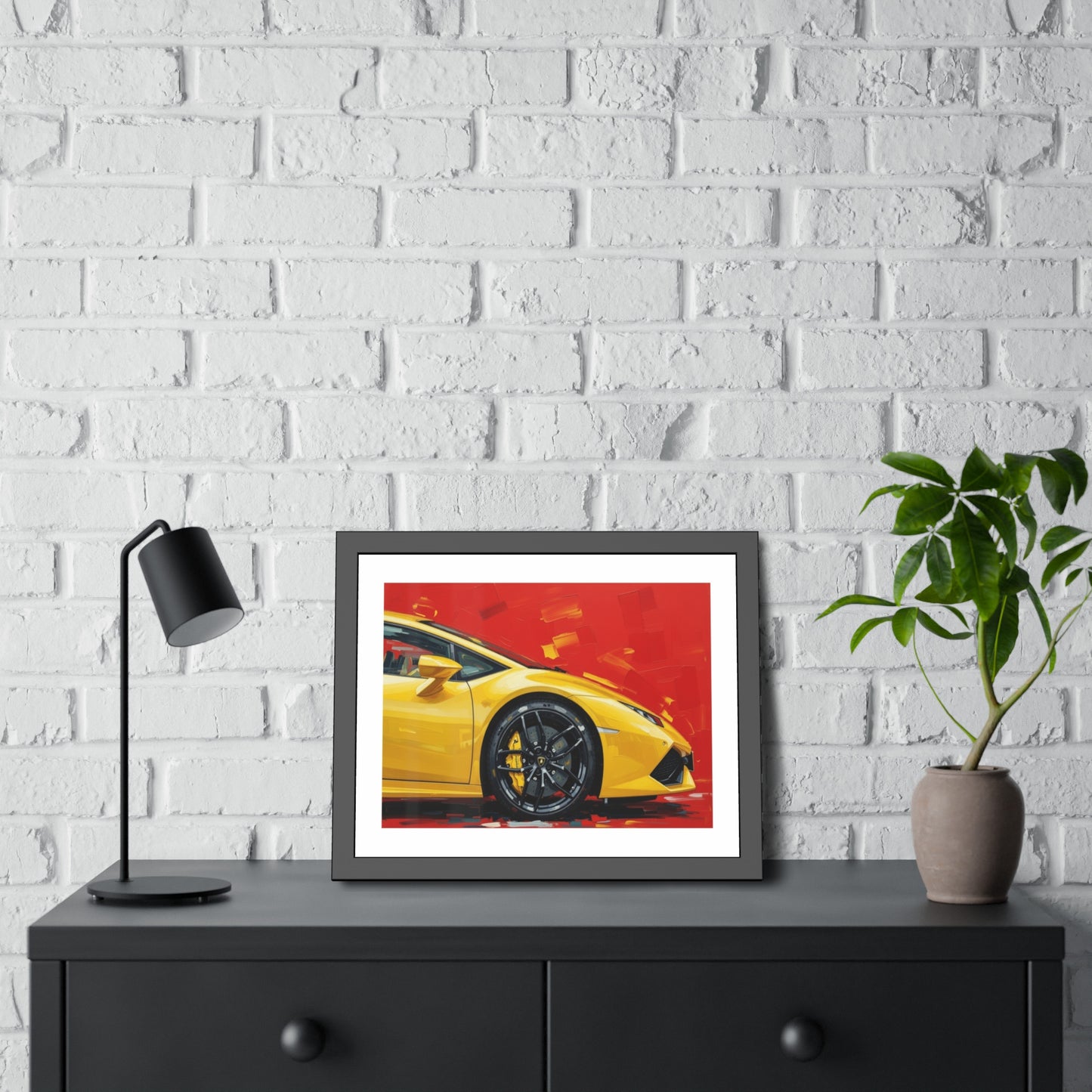 Yellow Sports Car Framed Poster — Modern Automotive Wall Art