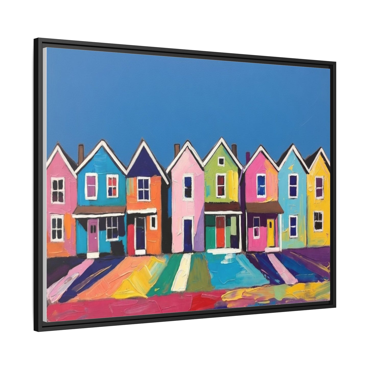 Colorful Beach Houses Matte Canvas Framed Wall Art