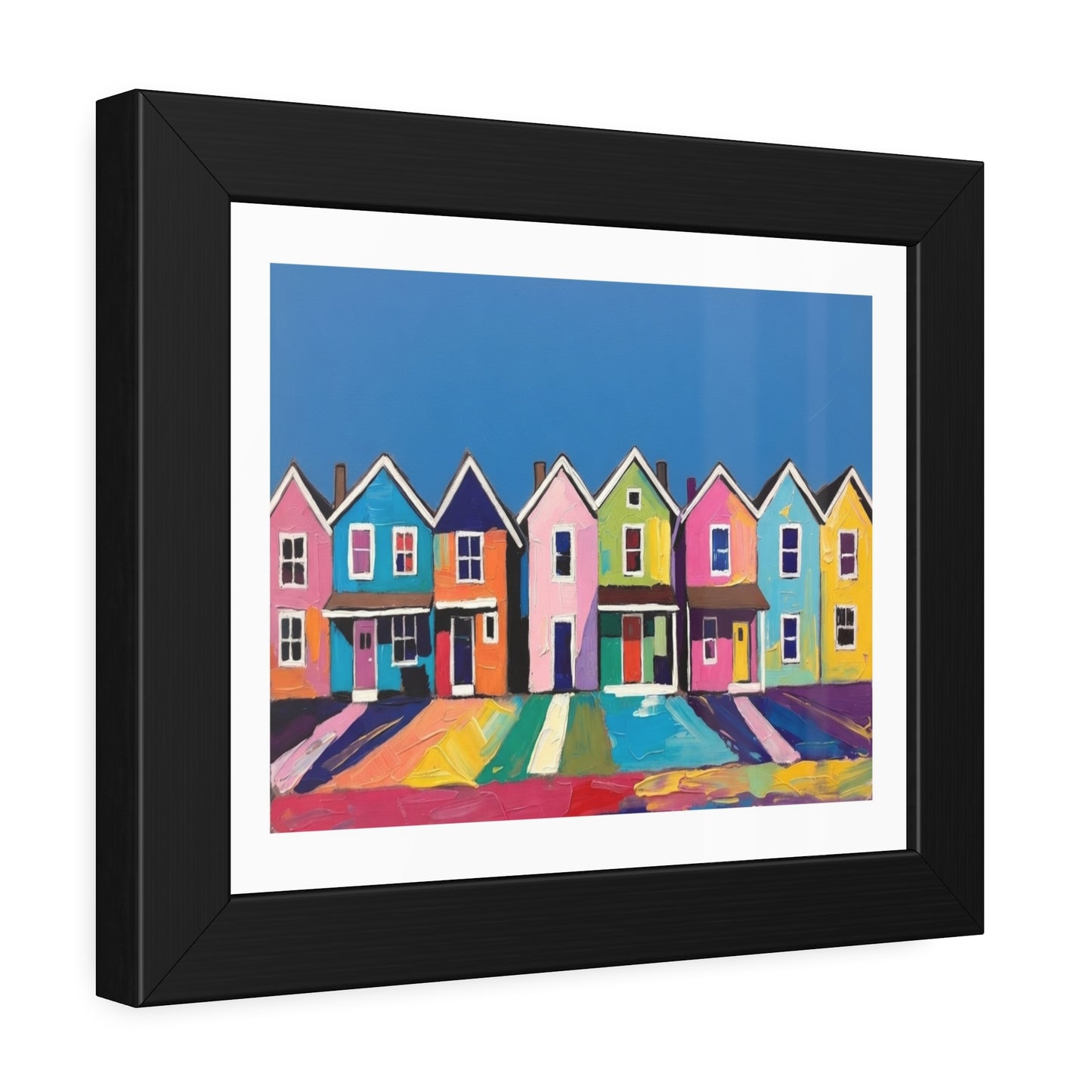 Framed Poster Colorful Row of Houses Wall Art