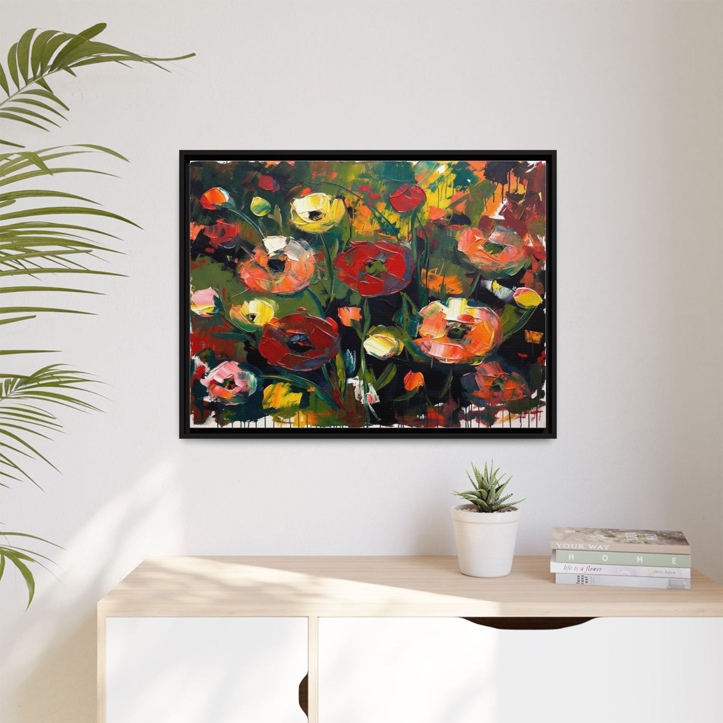 Framed Floral Canvas Print — Vibrant Abstract Poppies Wall Art