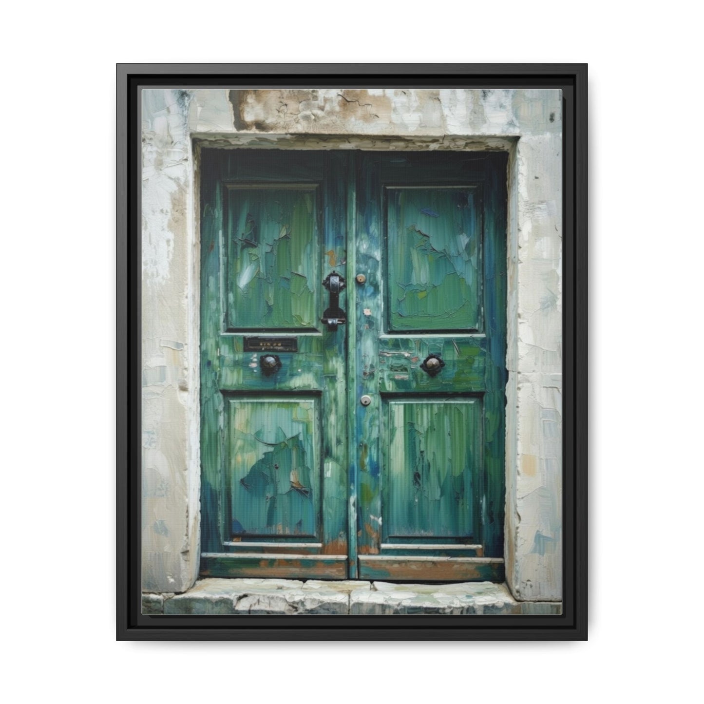 Framed Matte Canvas Art — Weathered Green Door Wall Print