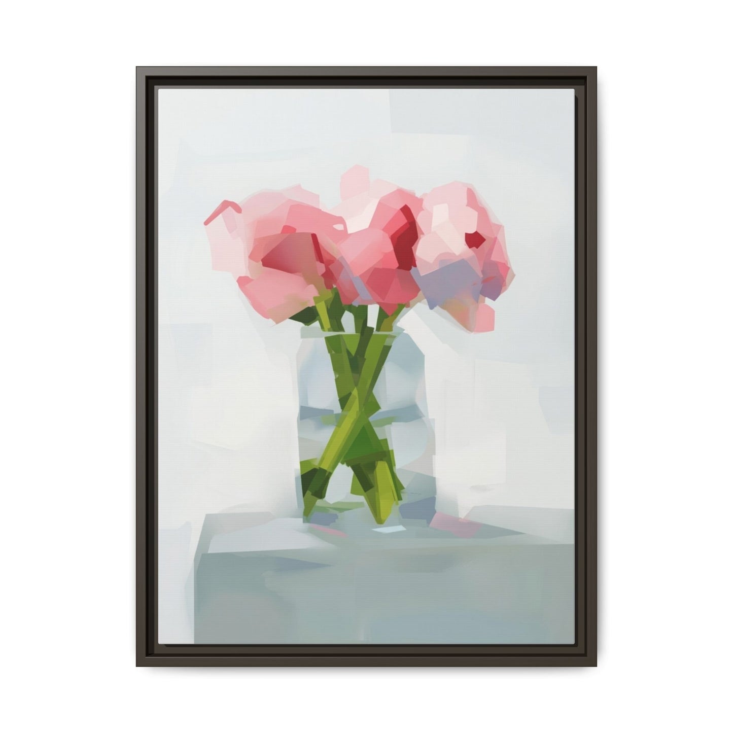 Framed Floral Canvas Art — Pink Peonies in Vase (Matte)