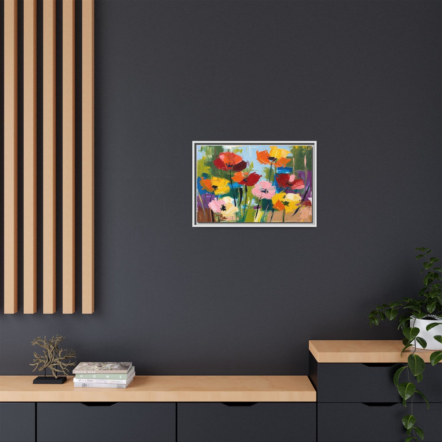 Framed Floral Canvas Print — Colorful Abstract Poppy Artwork