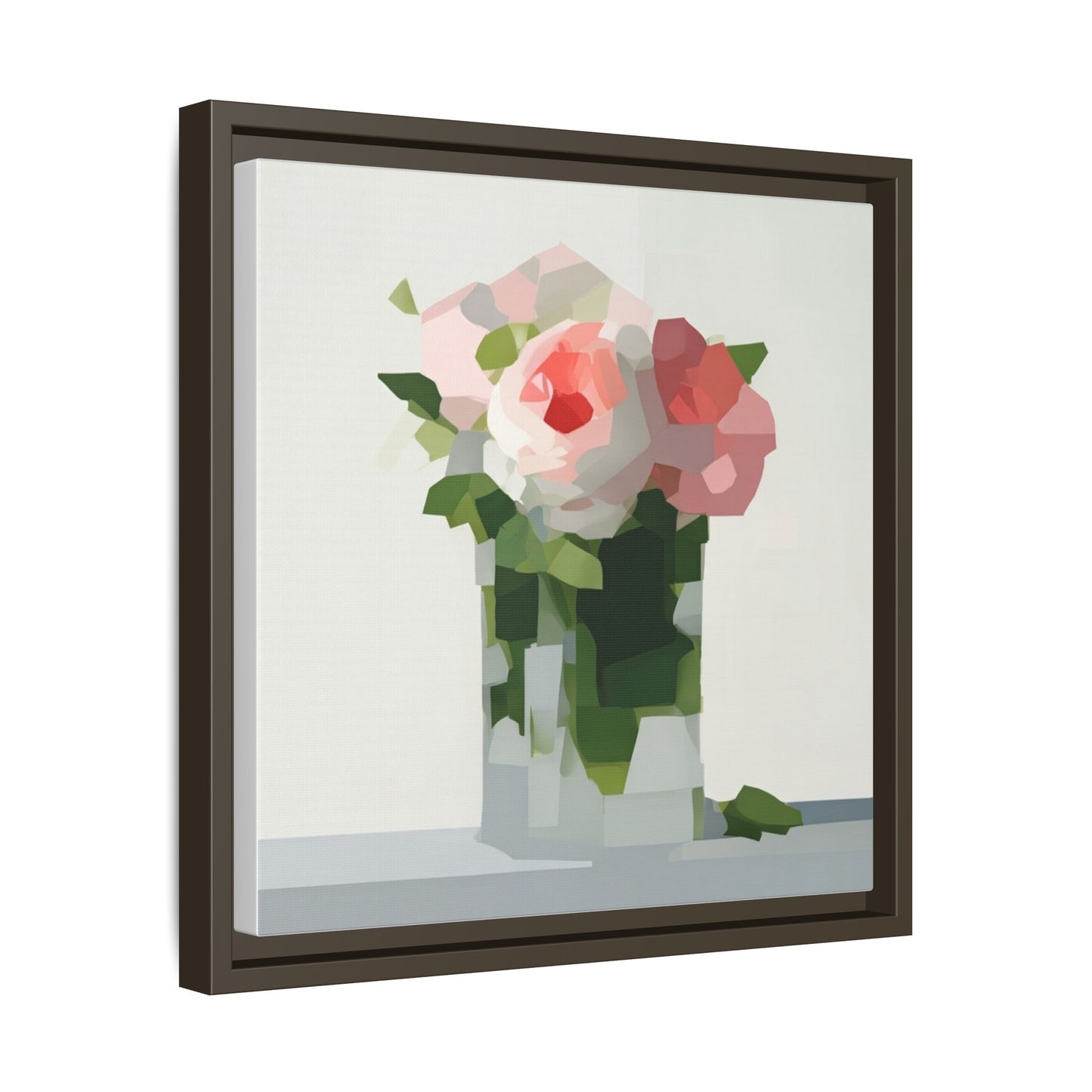 Framed Floral Canvas Print — Modern Pink Roses Still Life