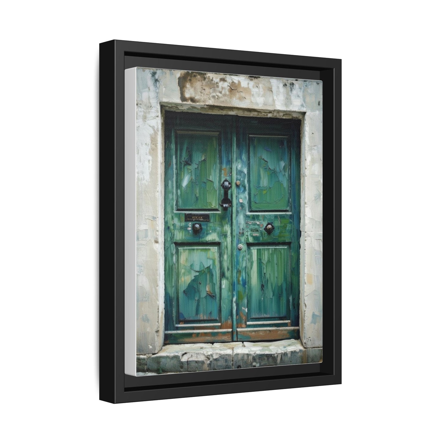 Framed Matte Canvas Art — Weathered Green Door Wall Print