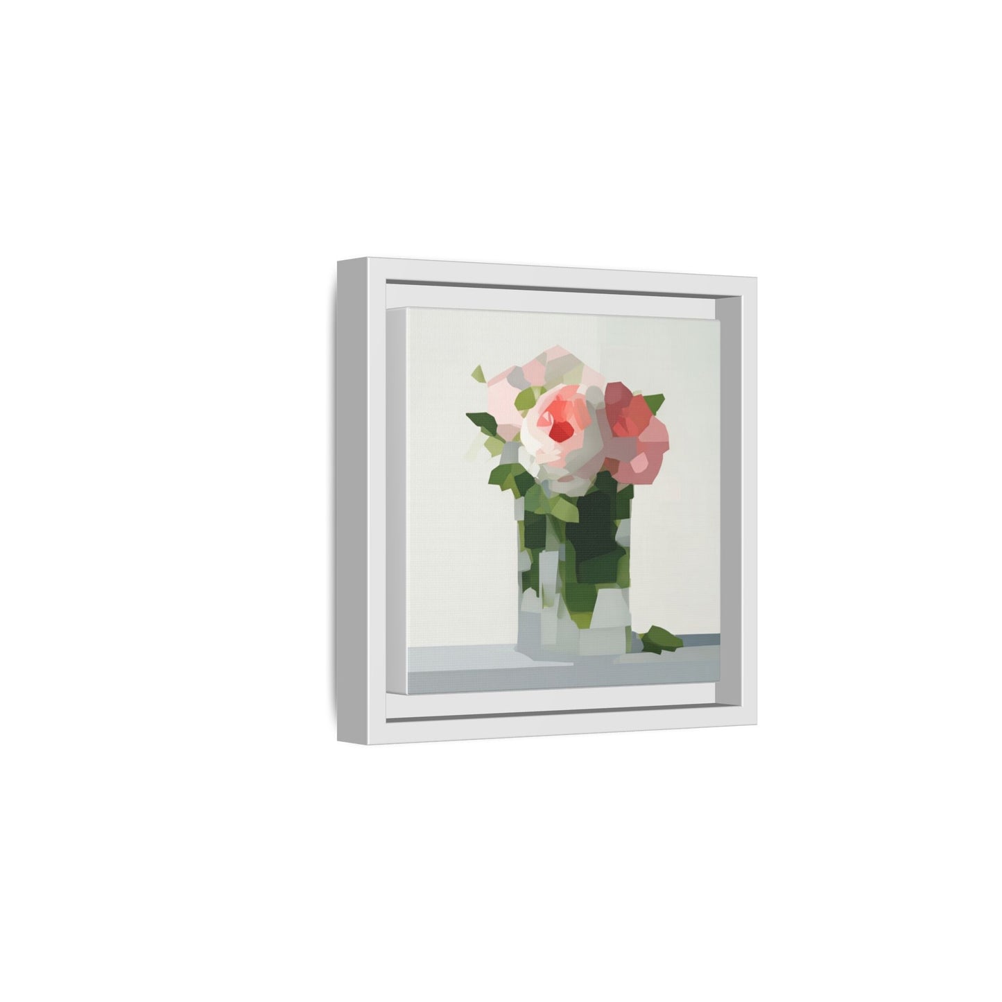Framed Floral Canvas Print — Modern Pink Roses Still Life