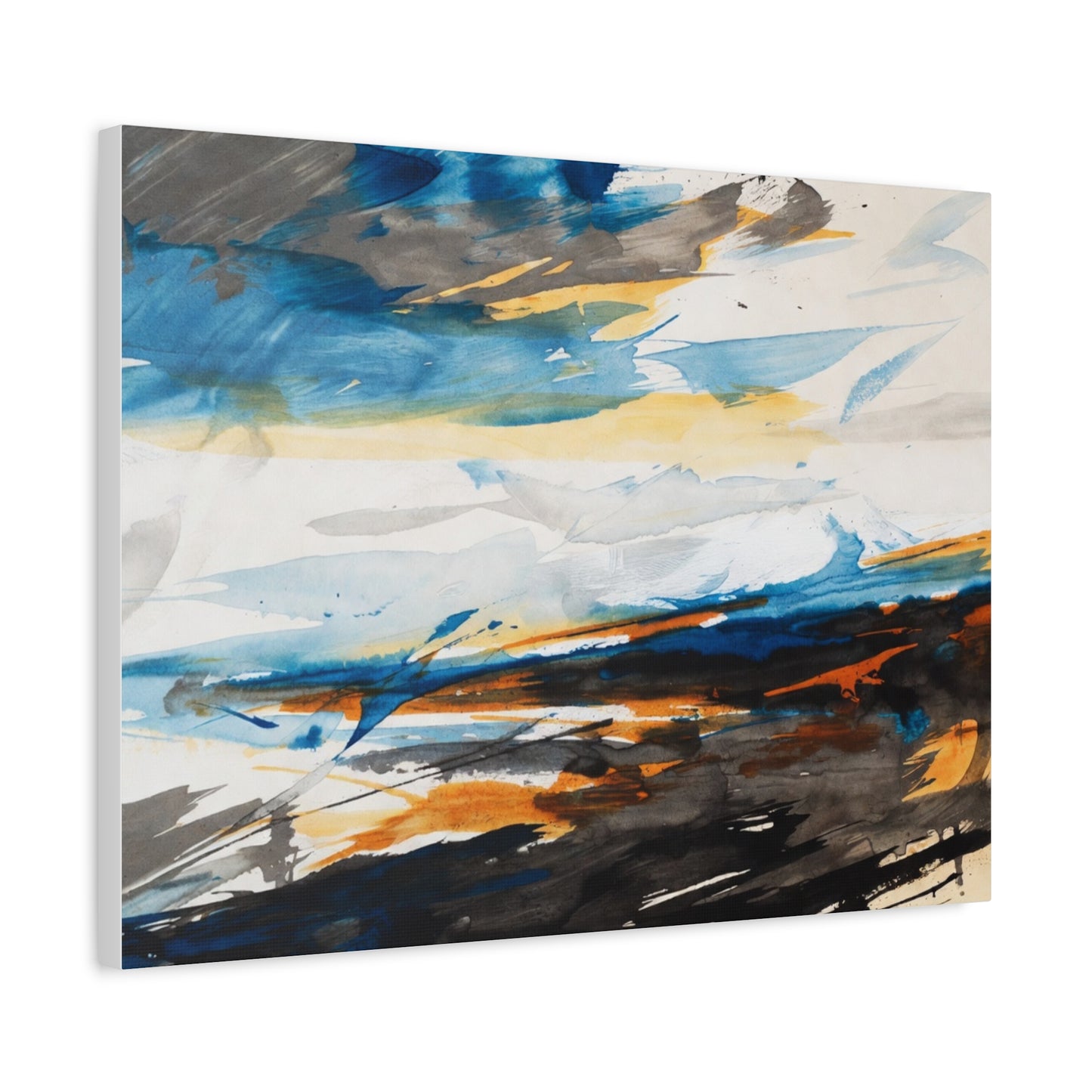 Abstract Oceanic Canvas Print — Blue & Amber Stretched Wall Art