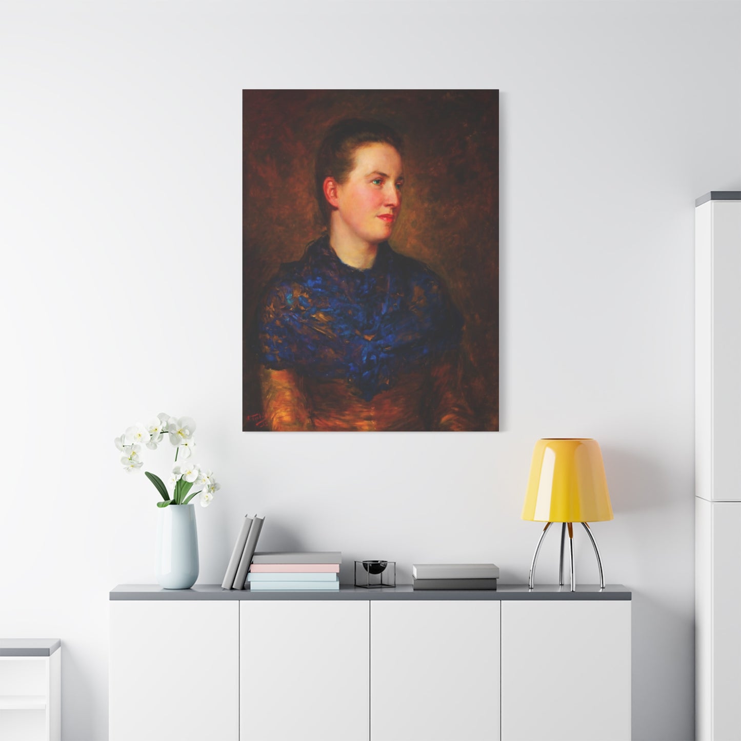 Portrait Canvas Print — Vintage Woman Oil Painting on Stretched Matte Canvas