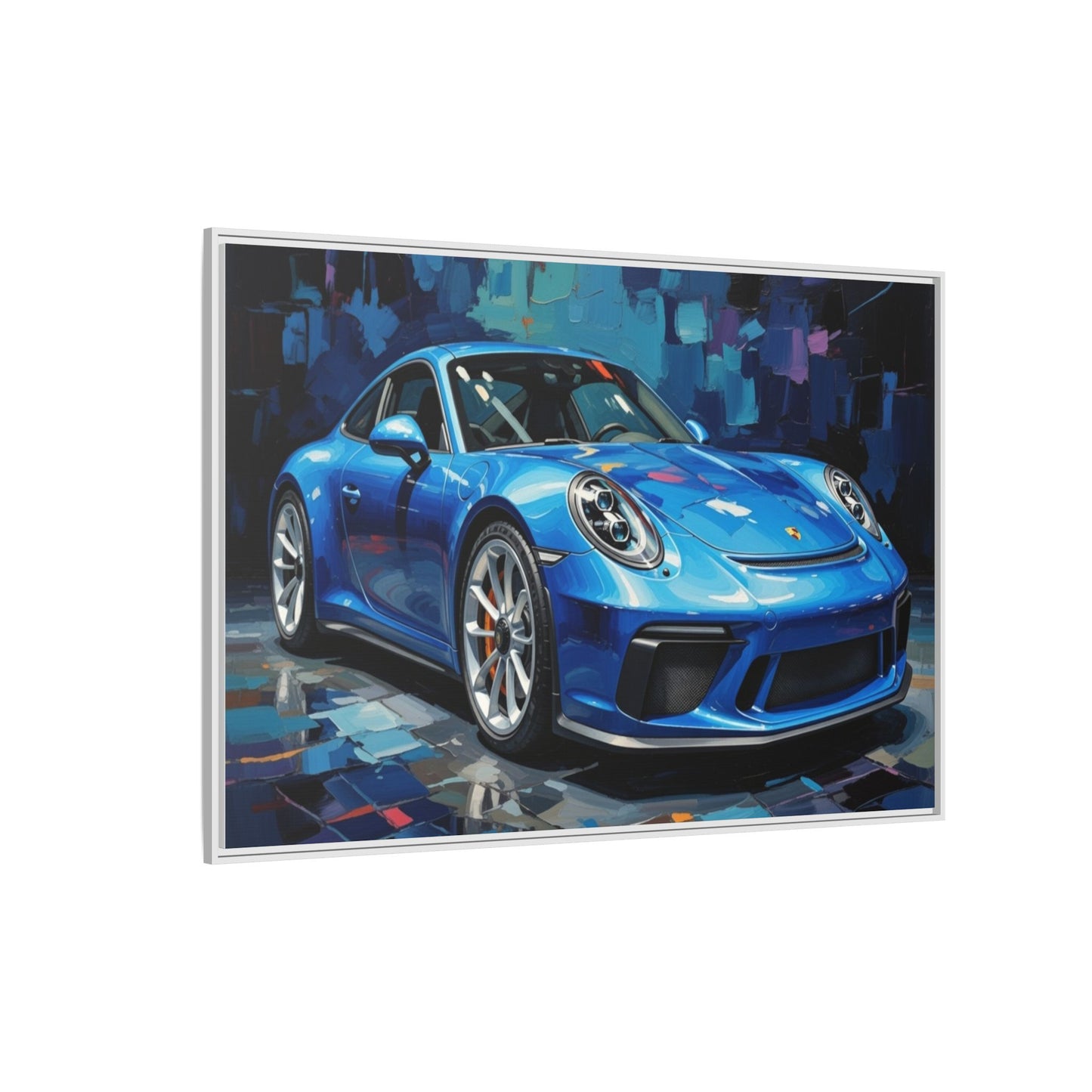 Blue Sports Car Matte Canvas Framed Print — Modern Automotive Wall Art