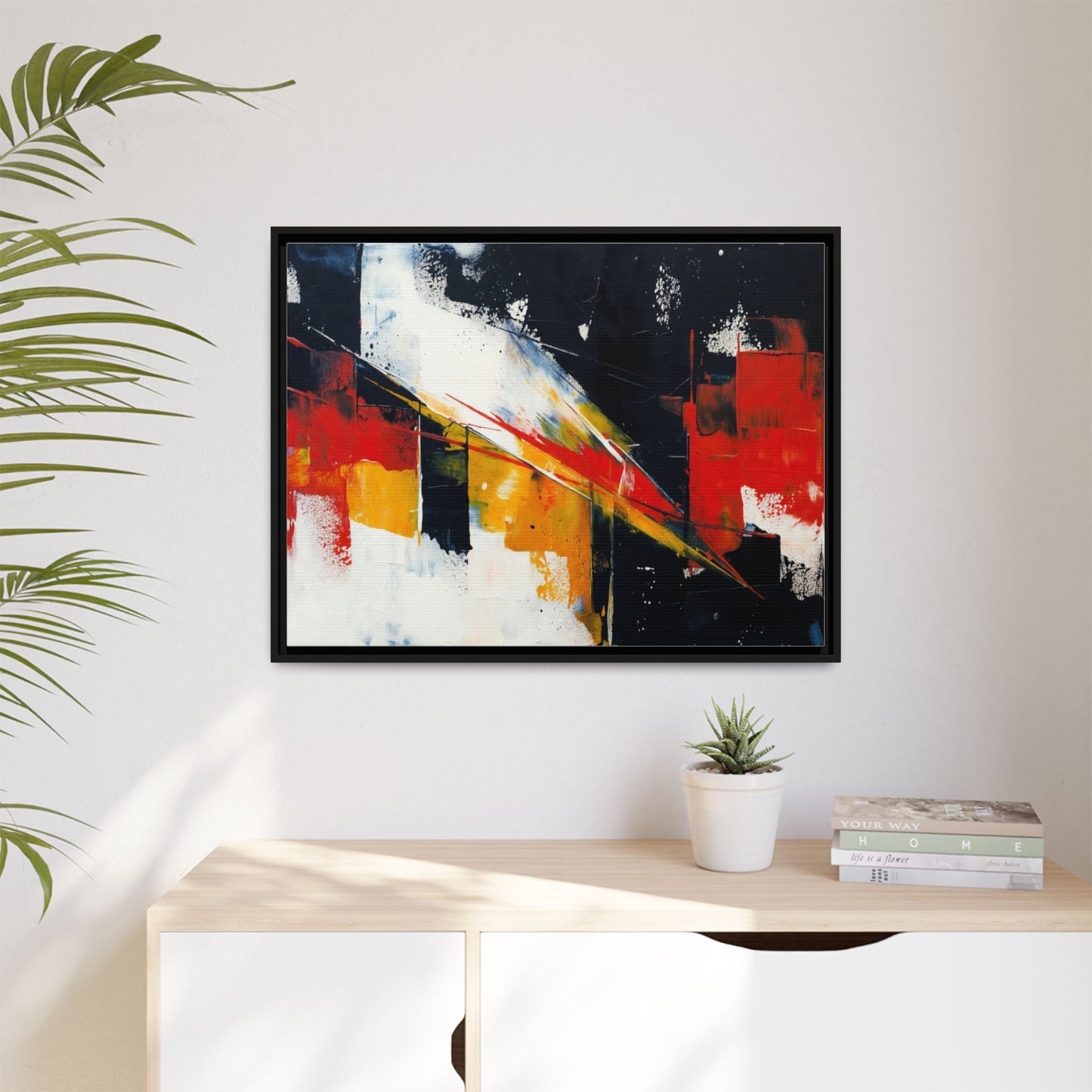 Abstract Red & Black Framed Canvas Print — Modern Geometric Wall Art