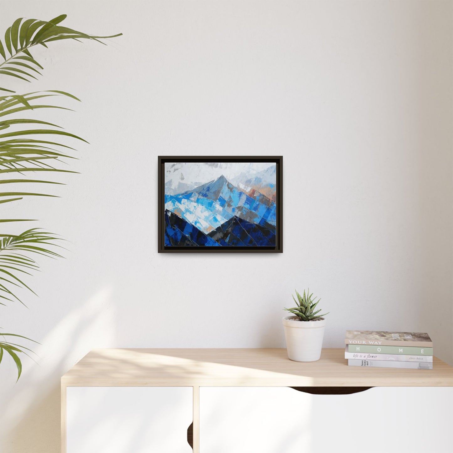 Framed Matte Canvas Blue Mountain Abstract Wall Art