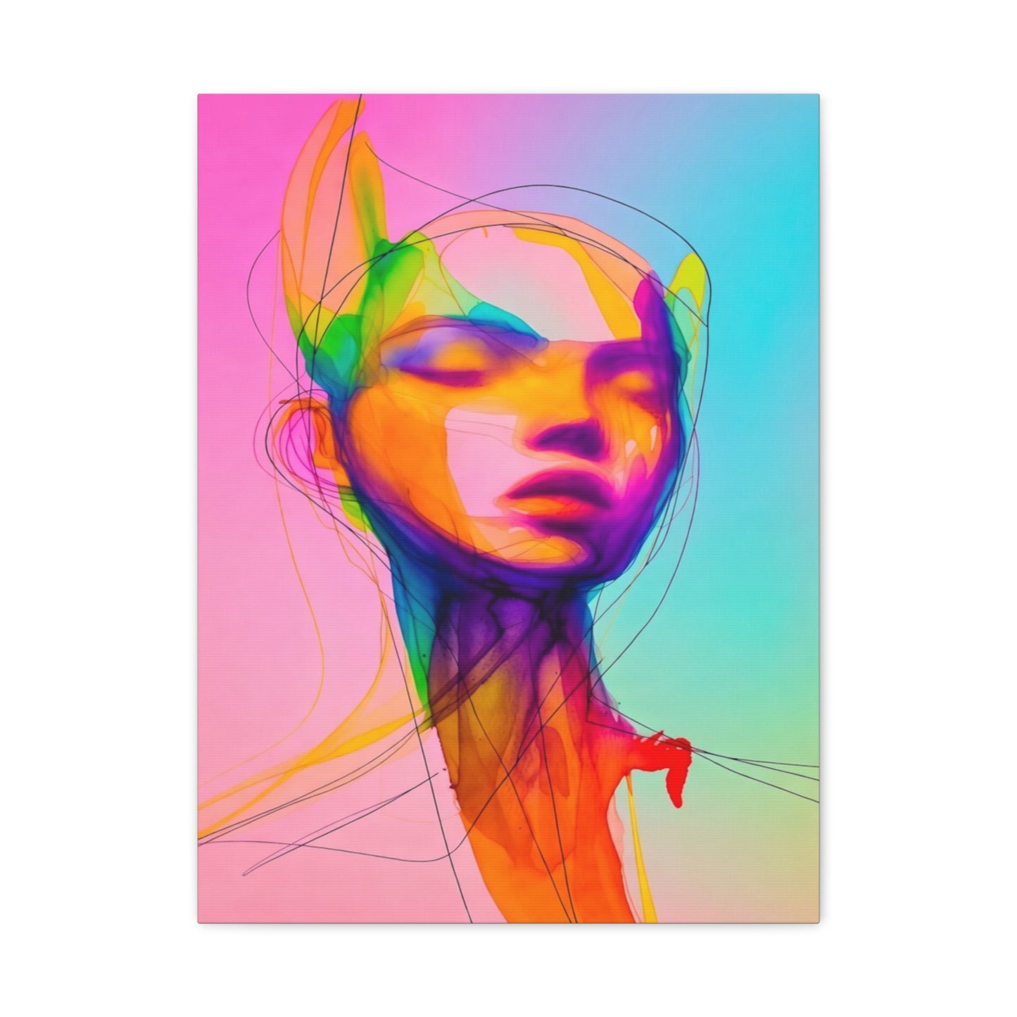 Abstract Neon Portrait Matte Canvas Wall Art