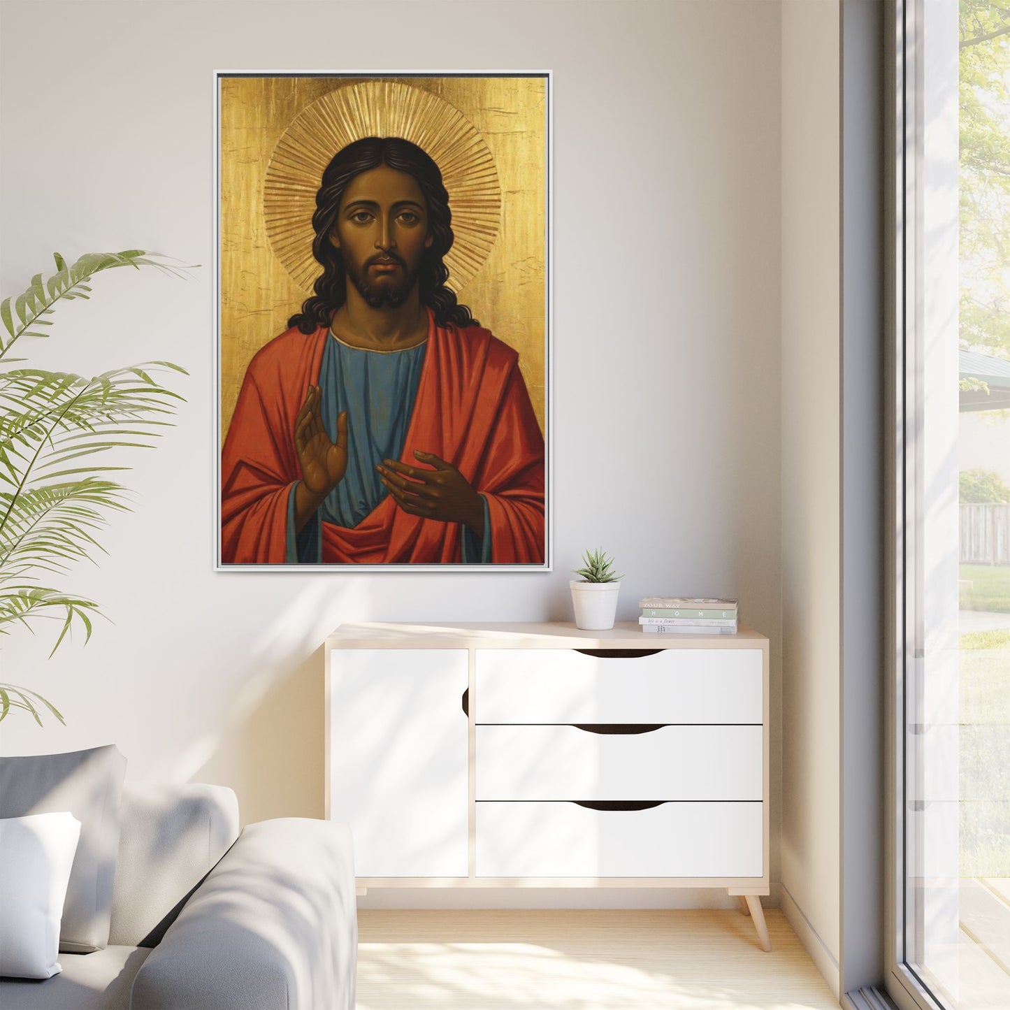 Framed Orthodox Christ Icon Matte Canvas — Religious Wall Art for Home, Church, or Prayer Corner