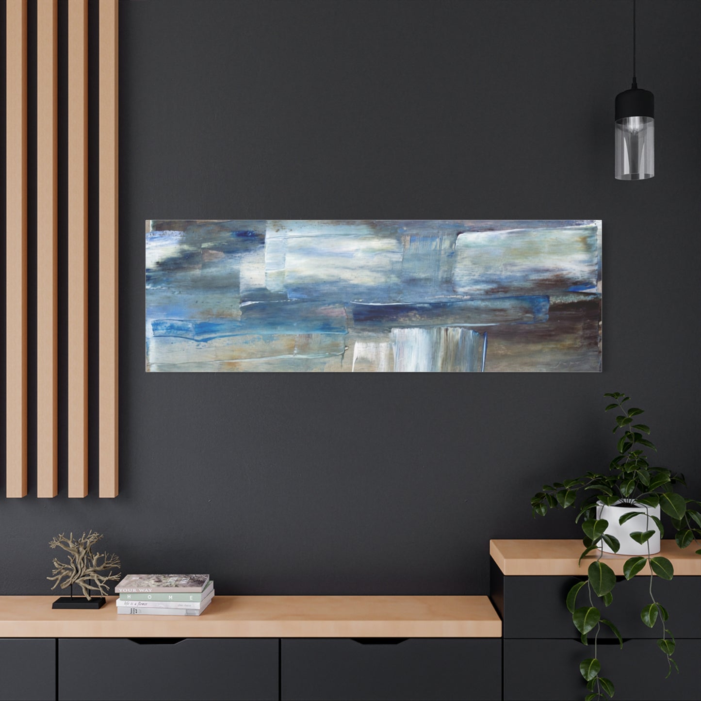Abstract Blue Waterfall Matte Canvas Wall Art, Stretched 1.25"
